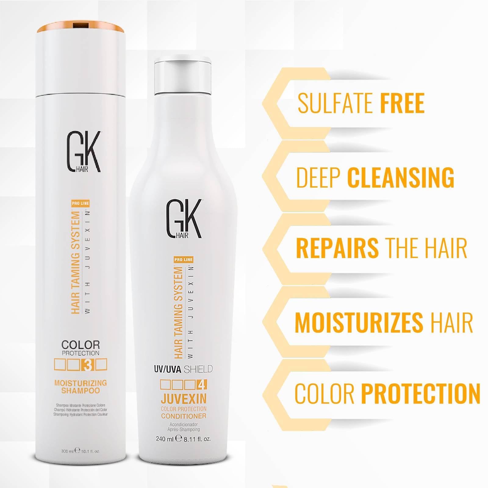 GK HAIR Color Protection Moisturizing Shampoo & Conditioner Set - Sulfate Free, Paraben Free for Color Treated, Frizzy, Oily, Dry & Damaged Hair - Daily Hair Care Routine for Vibrant, Healthy Locks