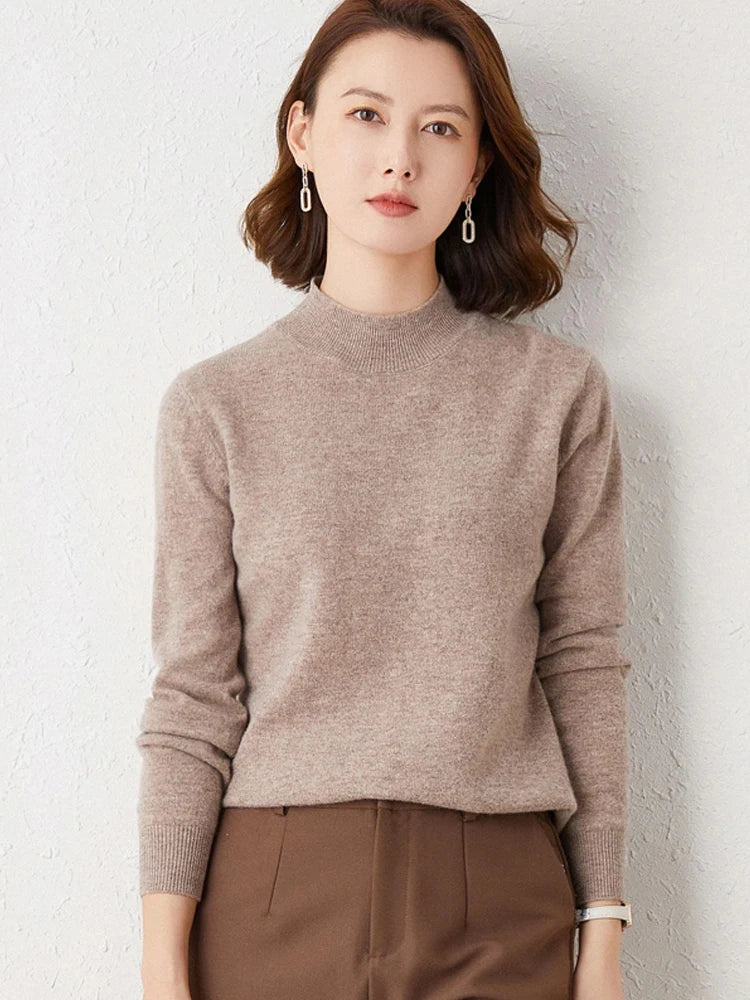 Premium Solid Half High Collar Cashmere Sweater for Women - Soft & Warm Winter Pullover - Perfect for Office, Dating & Holiday Outfits
