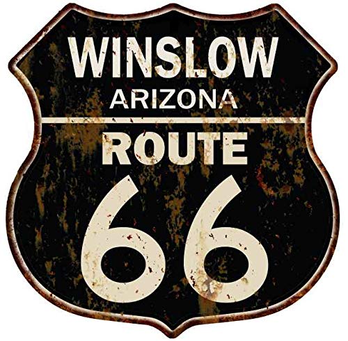 Vintage Winslow Arizona Route 66 Shield Metal Sign - 14.5 x 14.5 Inch Matte Finish Wall Decor for Man Cave, Garage, or Road Trip Themed Room - Perfect Gift for Car Enthusiasts & Americana Collectors