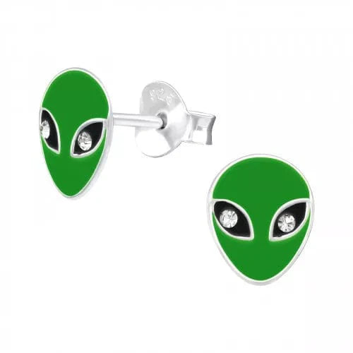 Kids Silver Alien Stud Earrings - Hypoallergenic Stainless Steel Cartilage Earrings for Girls & Boys - Perfect for Costume Parties, Halloween & Everyday Wear