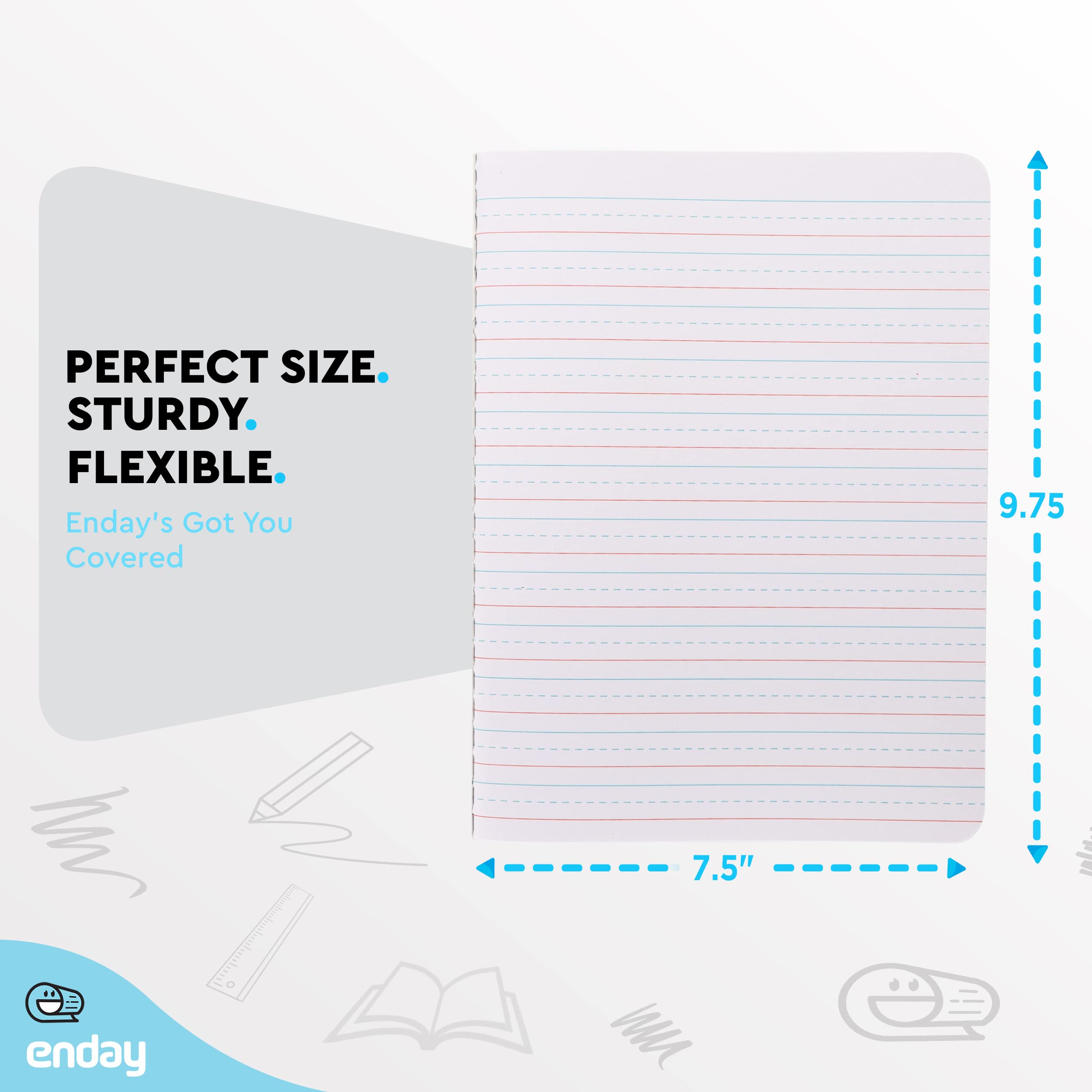 Enday Primary Composition Notebook K-2 - 6 Pack of Primary Ruled Writing Books for Kindergarten & Elementary Students (100 Sheets Each) - Pink, Purple, Green, Blue, Red, Grey - Perfect for Classroom, Homeschooling & Creative Writing Practice