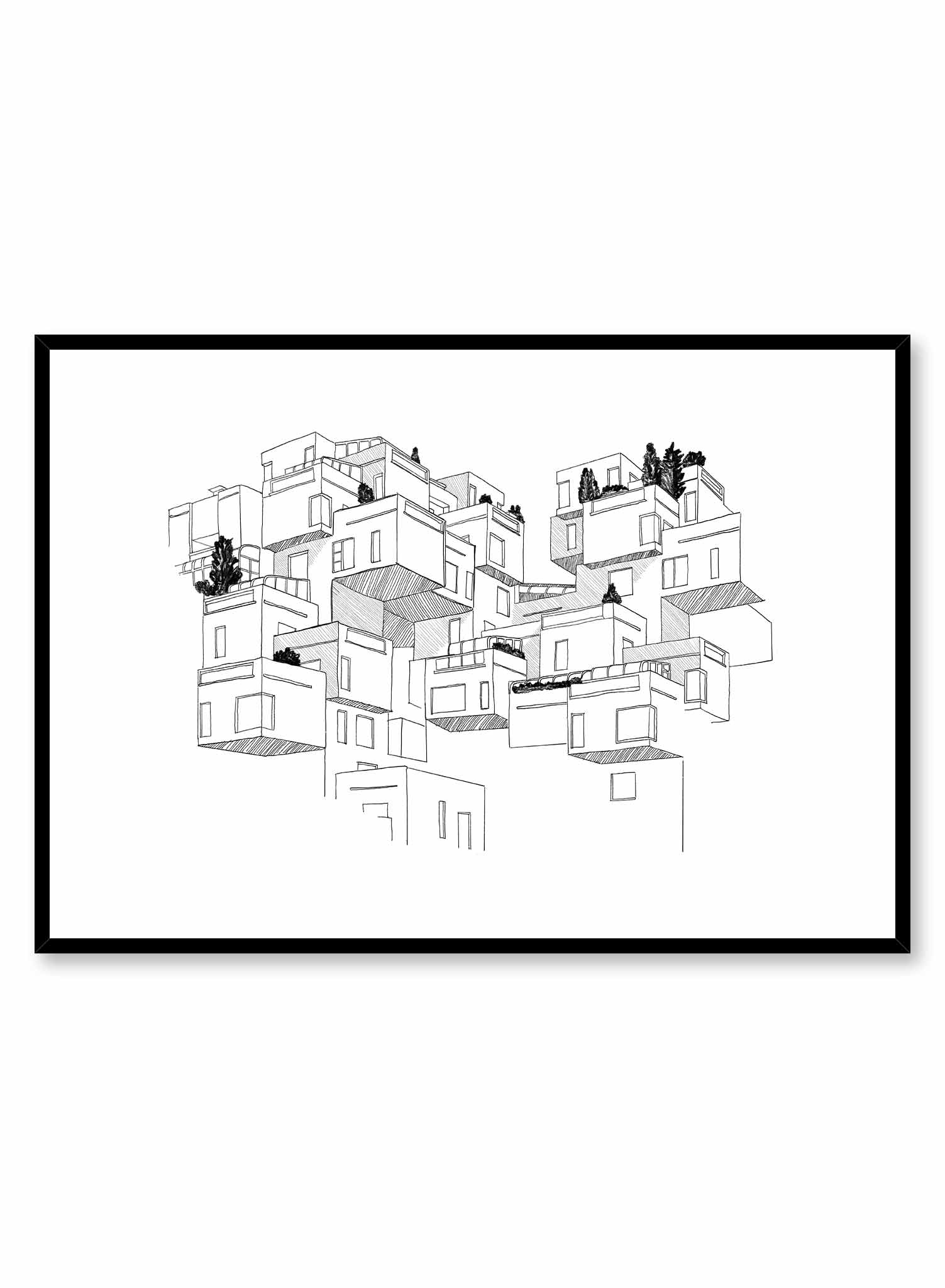 Habitat 67 Architectural Sketch Poster - Modern Home Decor Wall Art for Living Room, Office & Studio - Vintage Building Design Print for Architects & Design Lovers