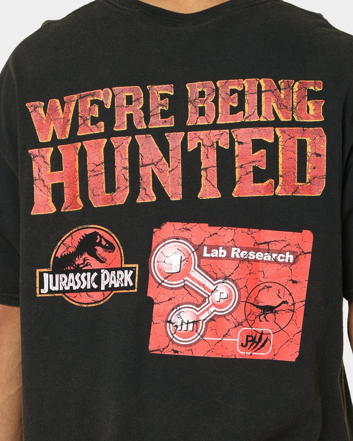 Vintage Jurassic Park Mega Mayhem Graphic T-Shirt - Black Distressed Wash - Retro Movie Tee for Men & Women - Perfect for Casual Wear, Cosplay & Dinosaur Theme Parties