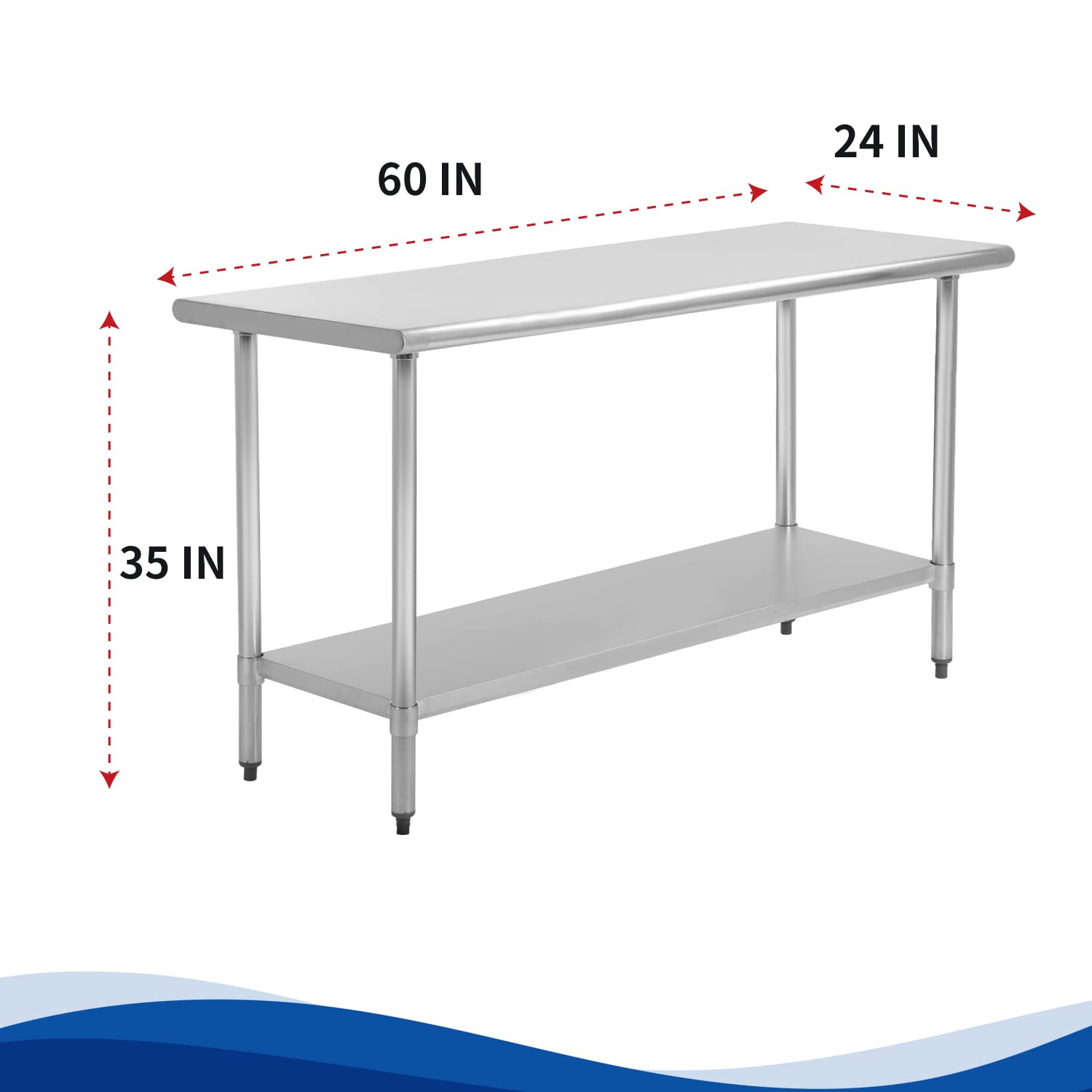 Stainless Steel Commercial Kitchen Work Table 24x60 Inches - NSF Certified, Scratch & Rust Resistant, Adjustable Feet for Restaurant, Bakery & Food Prep Use