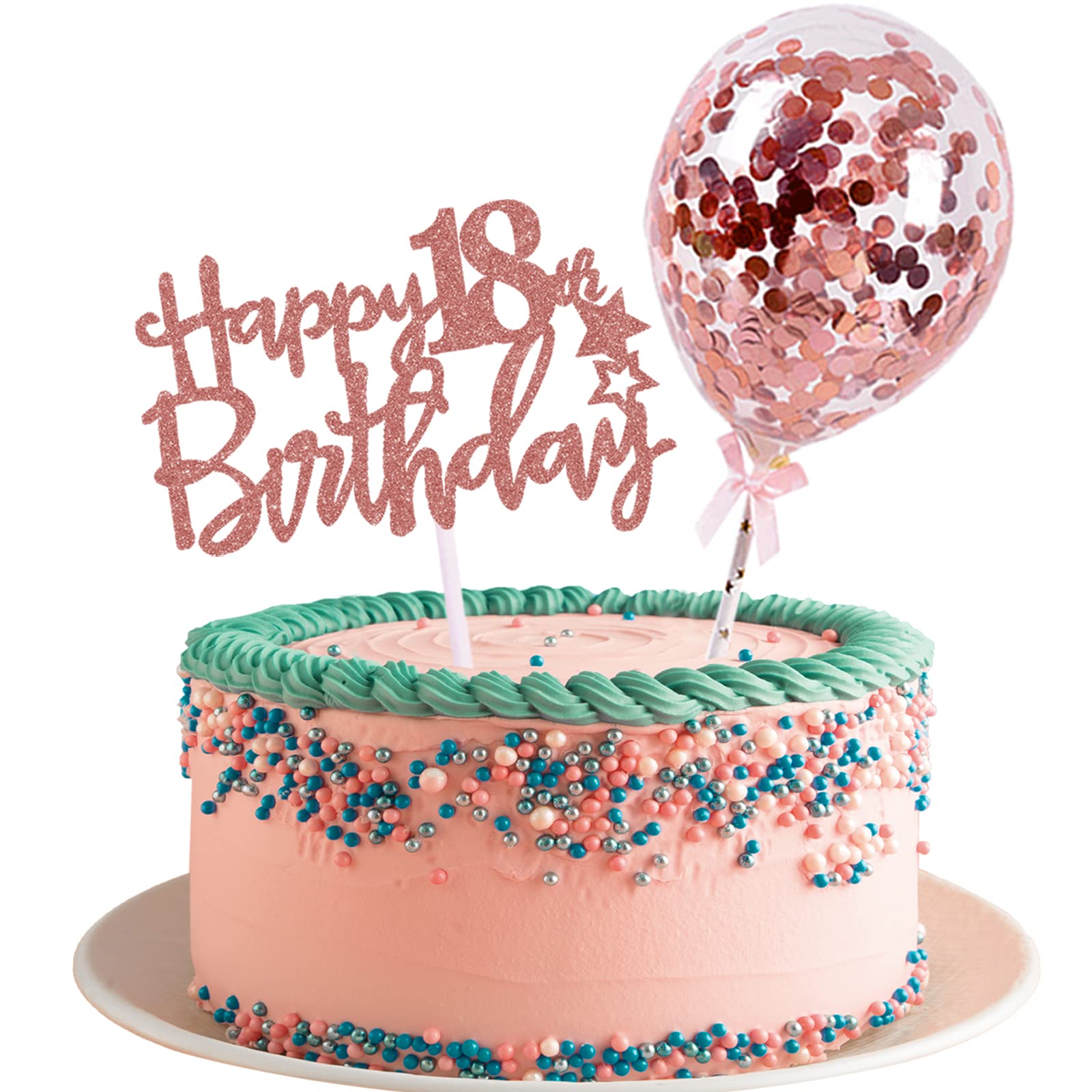 18th Birthday Cake Topper - Rose Gold Glitter 18 Cake Decor with Balloons | Elegant Birthday Party Decorations for Girls | Perfect for Sweet 16, Quinceañera & Milestone Celebrations