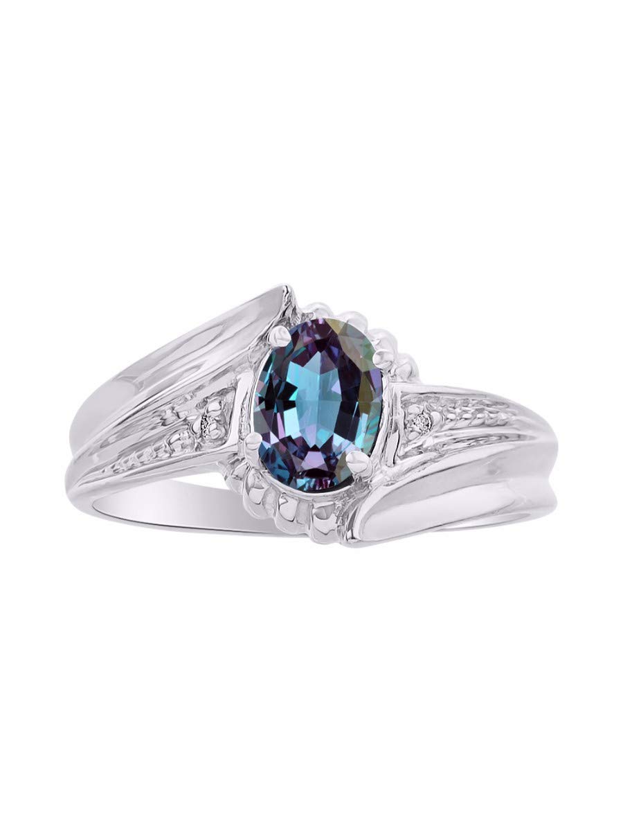 RYLOS Sterling Silver Swirl Z Ring for Women - 7X5MM Oval Gemstone & Genuine Diamond Birthstone Jewelry (Sizes 5-10) | Elegant Gift for Anniversary, Birthday & Special Occasions