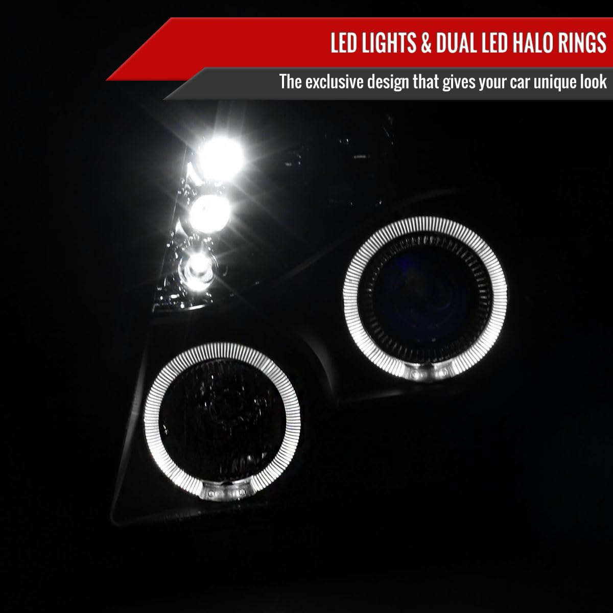 2007-2013 Chevy Avalanche Suburban Tahoe LED Black Halo Projector Headlights - Durable Replacement Headlamps with Bright LED Lighting for Night Driving & Off-Road Adventures