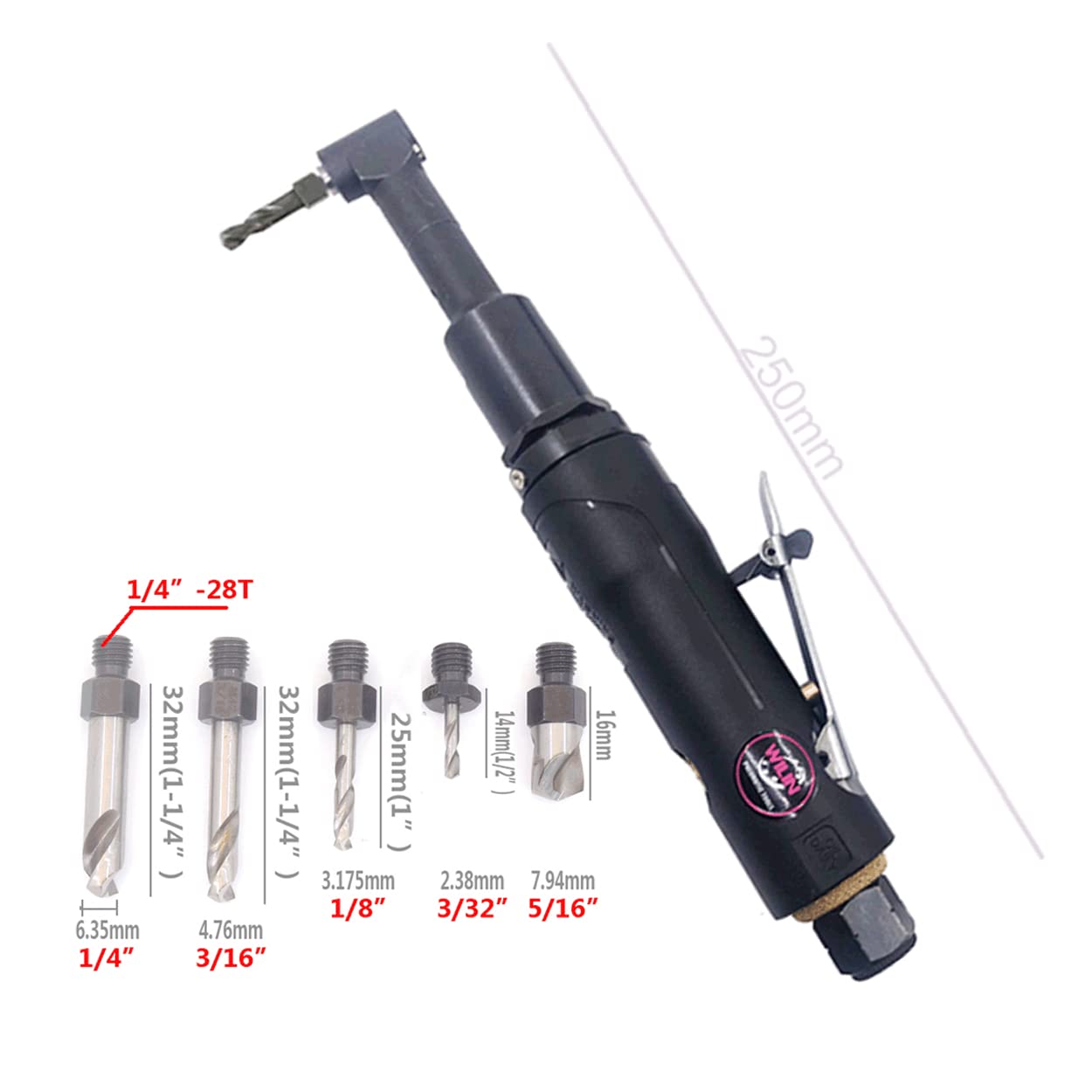 90 Degree Right Angle Air Threaded Drill Pneumatic Airplane Drill - 1/4