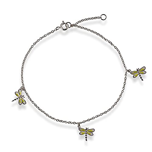 925 Sterling Silver Yellow Dragonfly Charm Anklet Bracelet for Women – Perfect for Boho Style, Summer Outfits & Beach Accessories