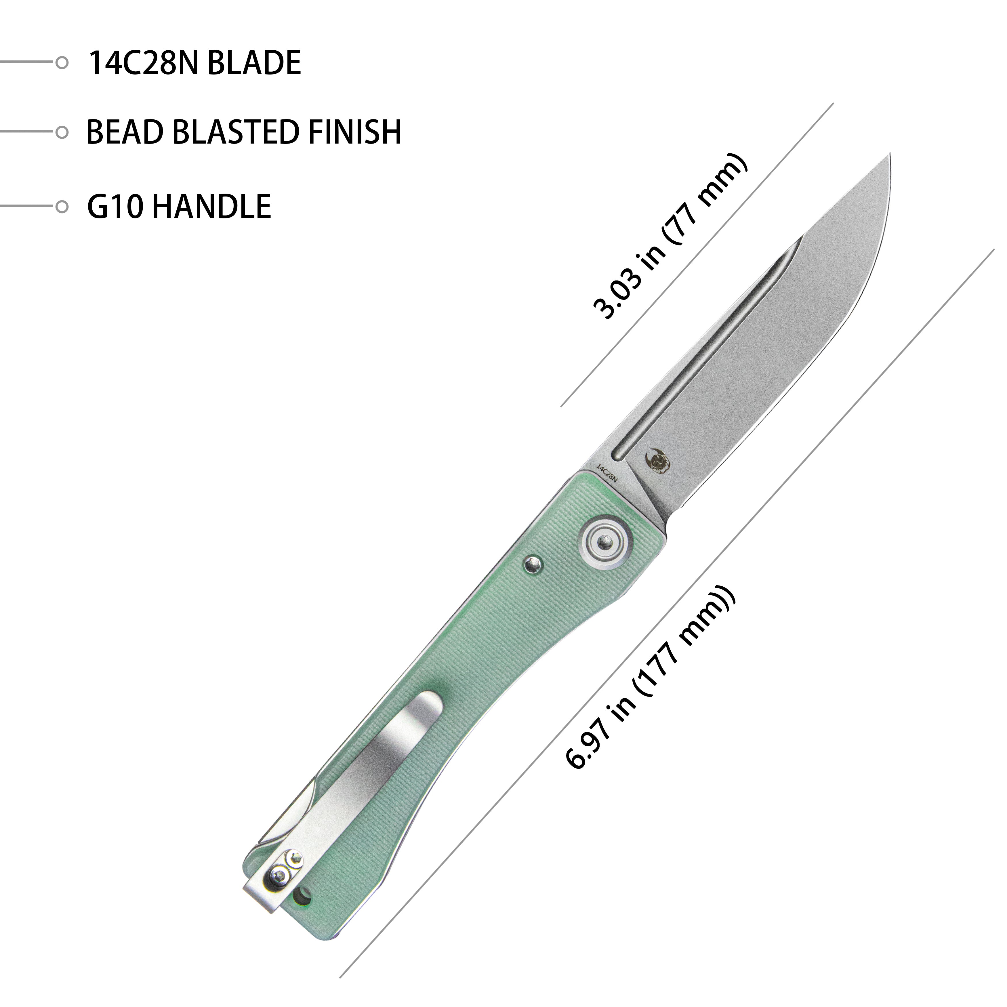 Kubey Akino Lockback Pocket Folding Knife - Jade G10 Handle, 3.15