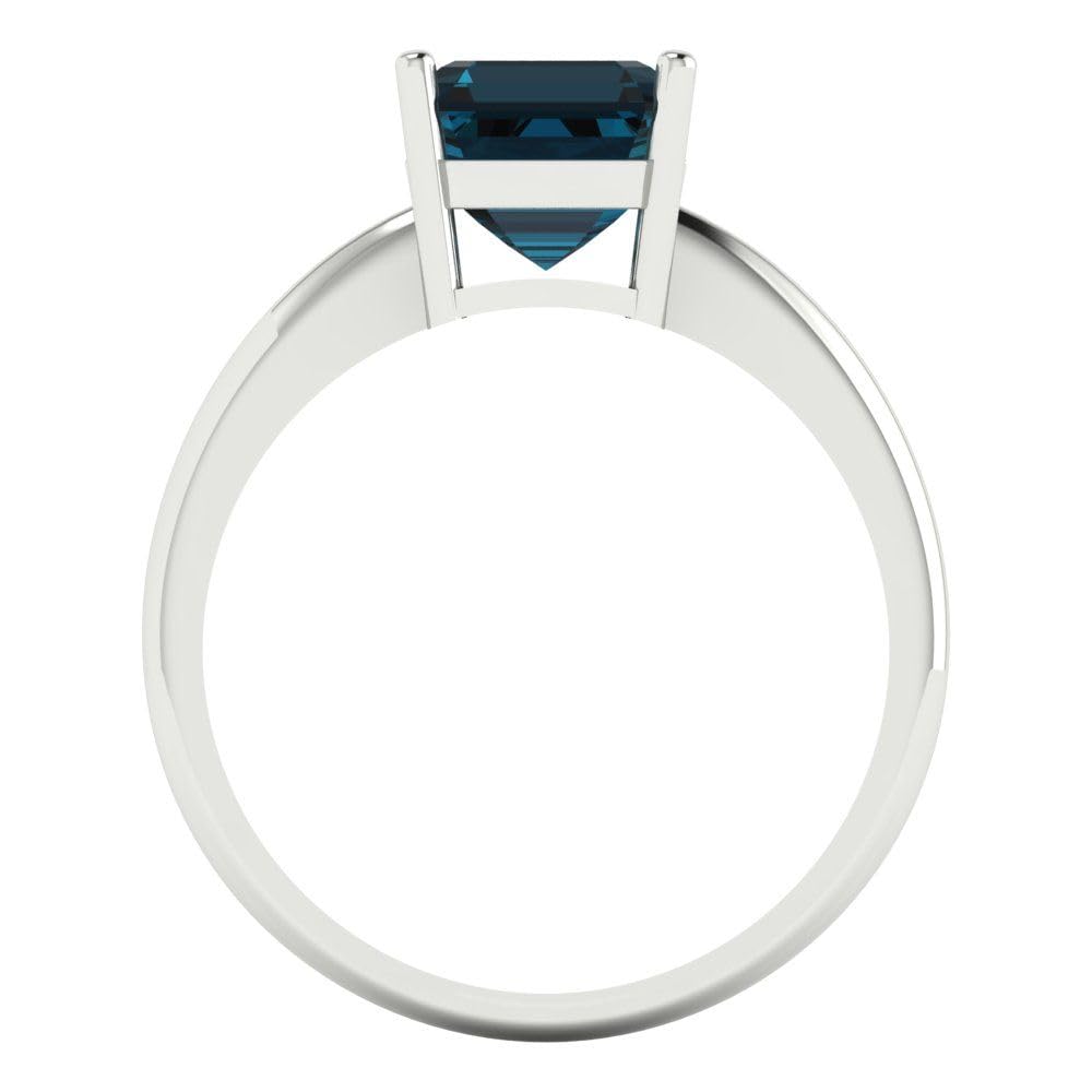 2.0 ct Asscher Cut Natural London Blue Gemstone Solitaire Engagement Ring - 14k White Gold Bridal Jewelry for Weddings, Anniversaries & Special Occasions