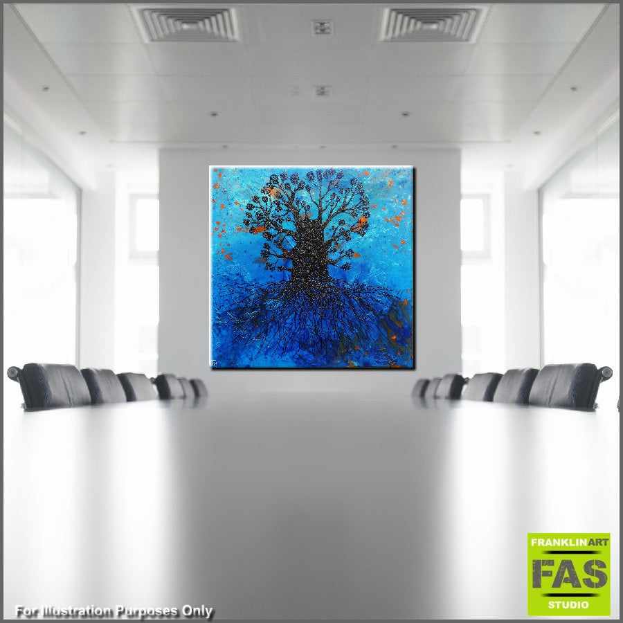 Abstract Realism Blue Tree of Life Wall Art - Handmade Canvas Painting for Home & Office Decor - Perfect for Living Room, Bedroom or Meditation Space