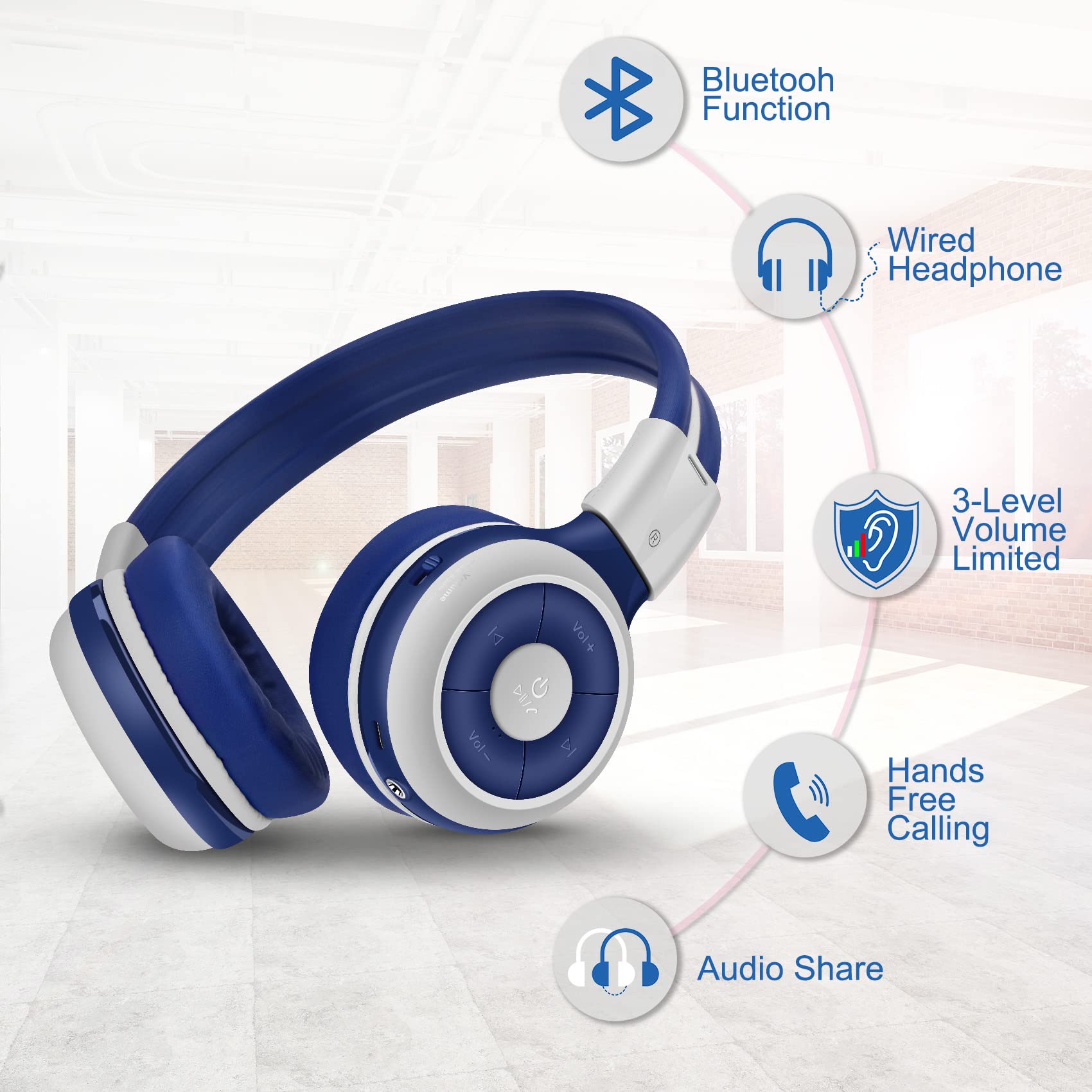 2 Pack SIMOLIO Bluetooth Headphones for Kids & Teens - Volume Limited 75dB/85dB/94dB, Wireless On-Ear Headset with Microphone & EVA Carrying Case (Mint+Grey) - Perfect for School, Travel, and Online Learning