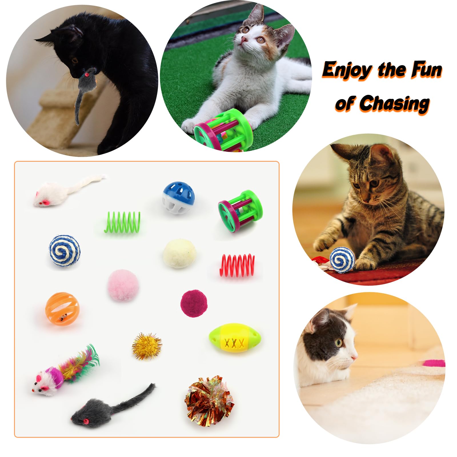 QUOZUO 32-Pack Cat Toys Variety Set - Jingle Balls, Feather Wands, Crinkle Mice & Catnip Toys for Indoor Cats & Kittens - Perfect for Playtime, Training & Bonding with Your Feline Friend