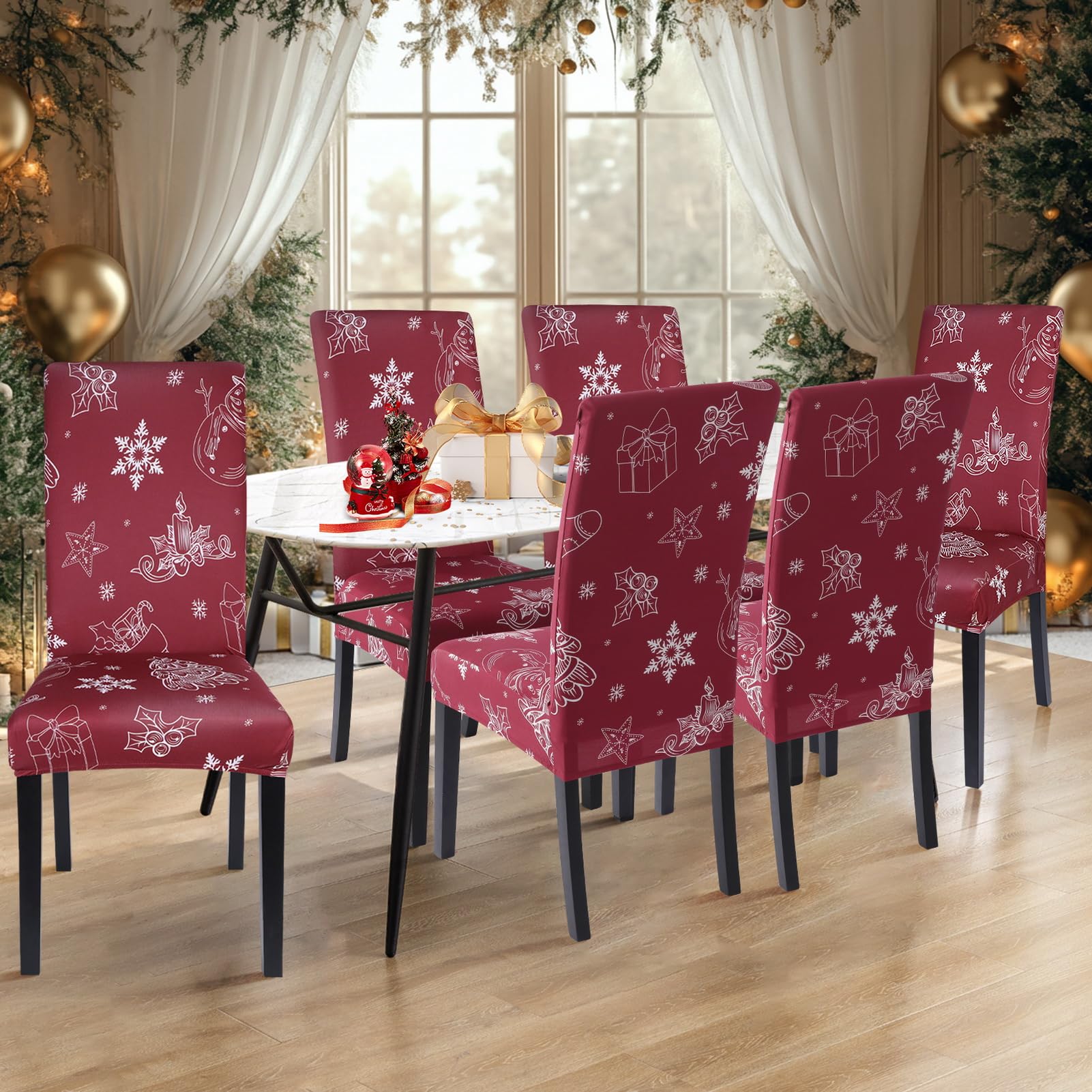 Stretch Christmas Chair Covers Set of 4 - Washable Holiday Parsons Chair Slipcovers for Dining Room Decor, Kitchen & Ceremony (Red Snowflake) - Perfect for Christmas Parties, Family Gatherings & Seasonal Home Decoration