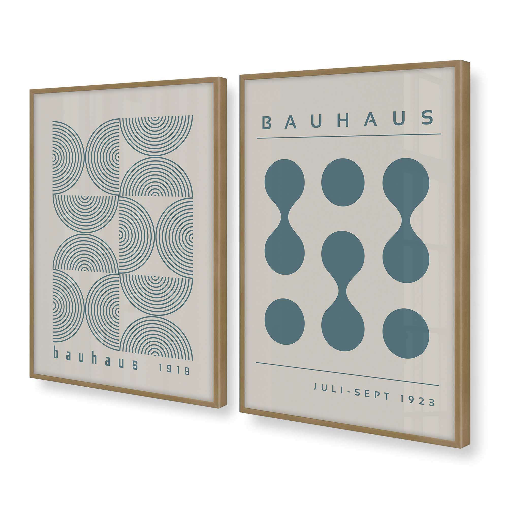 Bauhaus Flow and Composition in Storm Blue - Set of 2 Art Prints for Modern Home & Office Decor | Wall Art for Living Room, Bedroom or Workspace