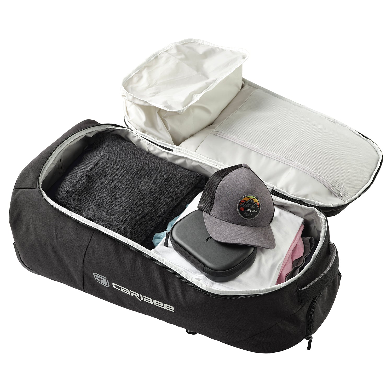 Caribee Adventure 70L Duffle Bag with Backpack Straps - Black - Perfect for Travel, Camping & Outdoor Adventures