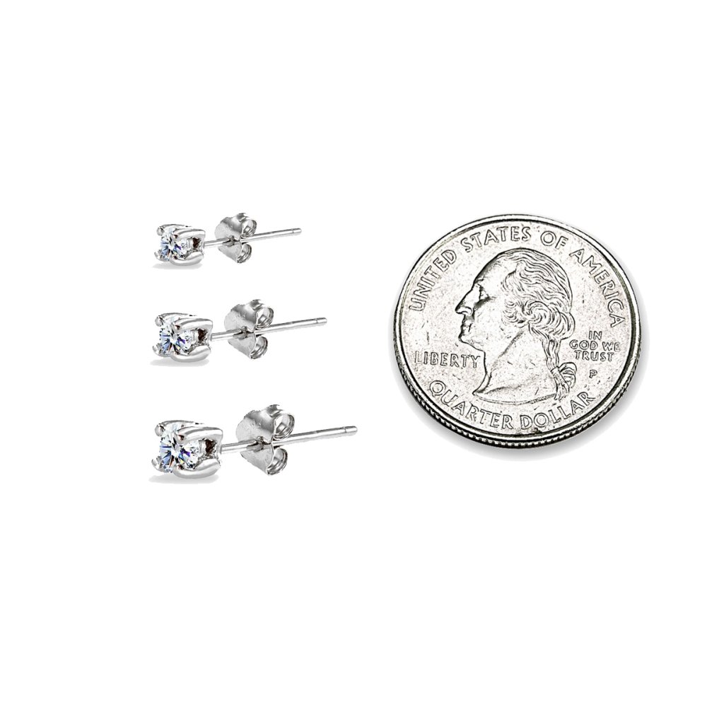 Sterling Silver Round Crystal Stud Earrings for Women - Party & Wedding