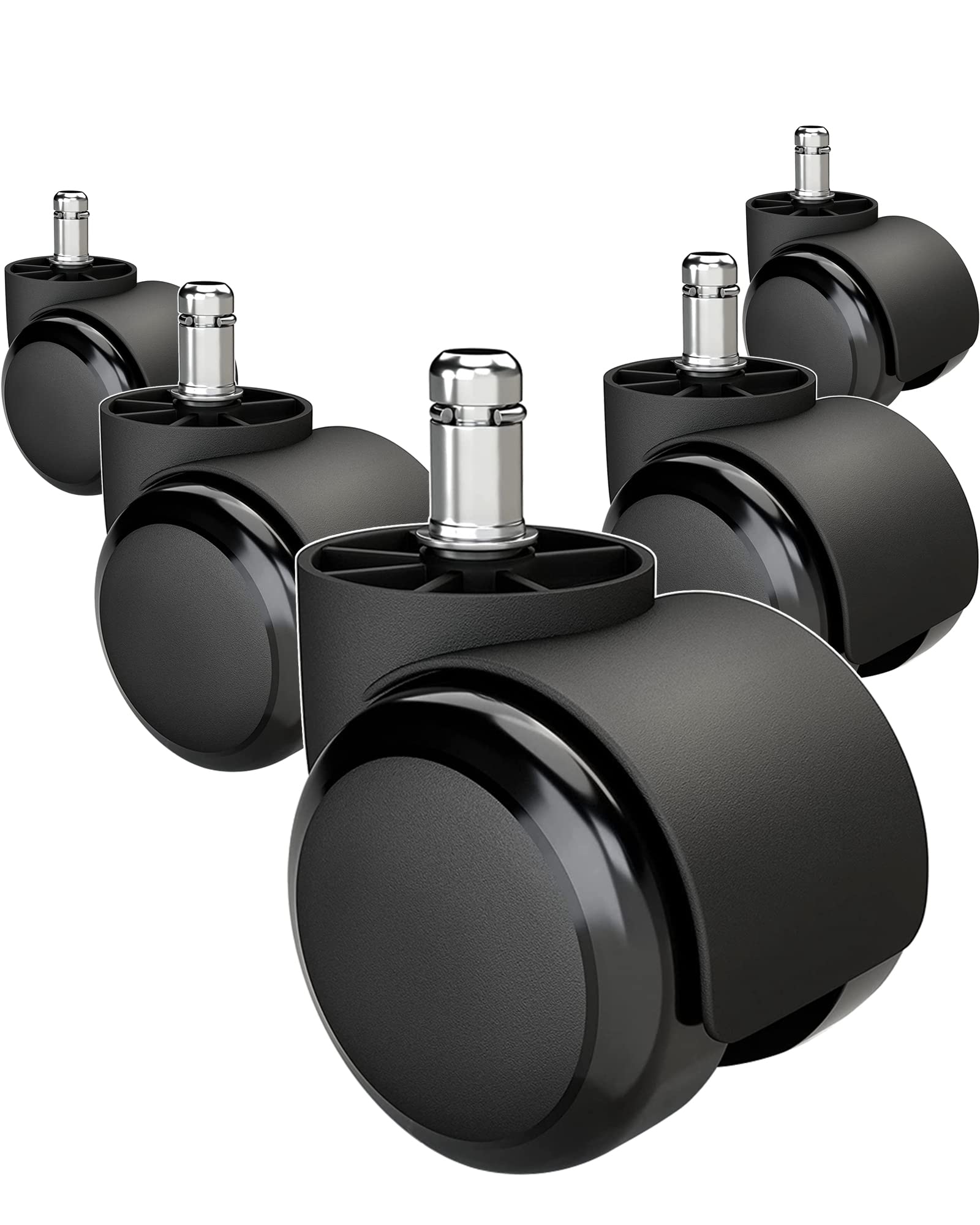Brozigo 5-Pack Heavy Duty Office Chair Wheels Replacement - 2 Inch Universal Casters for Hardwood Floors & Carpets - Fits 99% of Office Chairs (Black) - Perfect for Home Office, Gaming & Workspace Setup