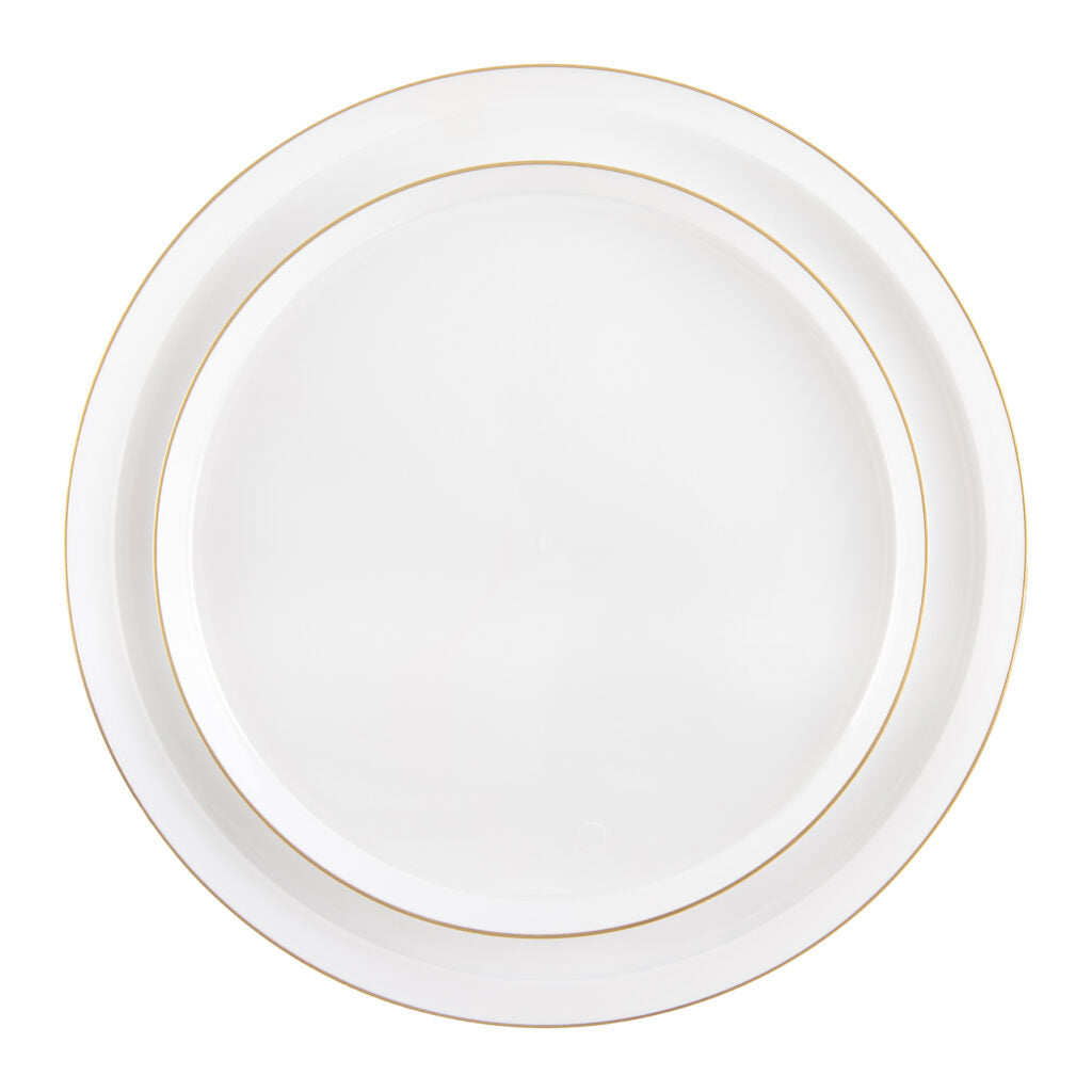 20-Pack Pearl & Gold Round Plastic Dinnerware Set for 10 Guests - Elegant Disposable Plates, Cups & Cutlery for Parties, Weddings & Special Events