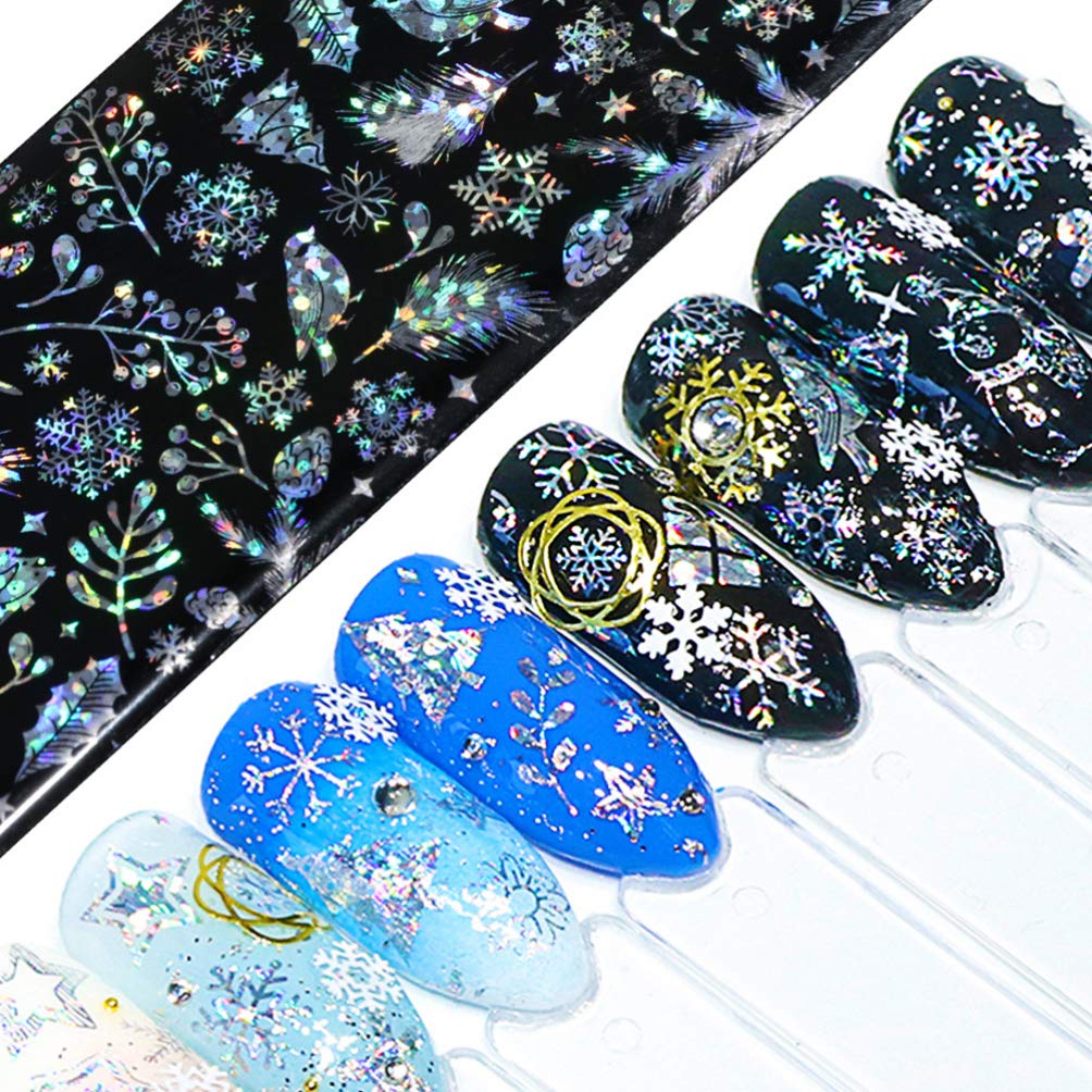 Lurrose 30 Sheets Holographic Christmas Nail Foil Stickers - Silver Snowflake Nail Art Transfers & Decals for DIY Manicure | Perfect for Holiday Parties, Gift Wrapping & Winter Nail Designs