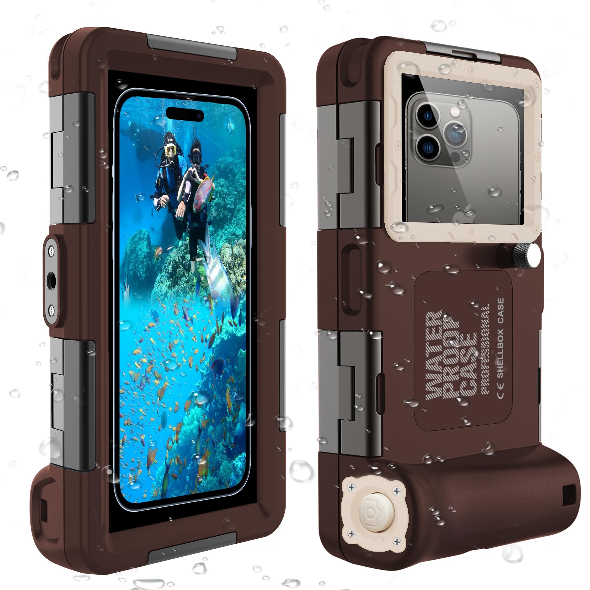 Waterproof Snorkeling & Diving Phone Case for iPhone 11/12/13/15 Pro Max & Samsung Galaxy S23/Note10/9/8 Ultra - 50ft Deep Underwater Protection - HD Photo & Video Cover (Chocolate/Beige) - Perfect for Beach Vacations, Pool Parties & Water Sports Adventures