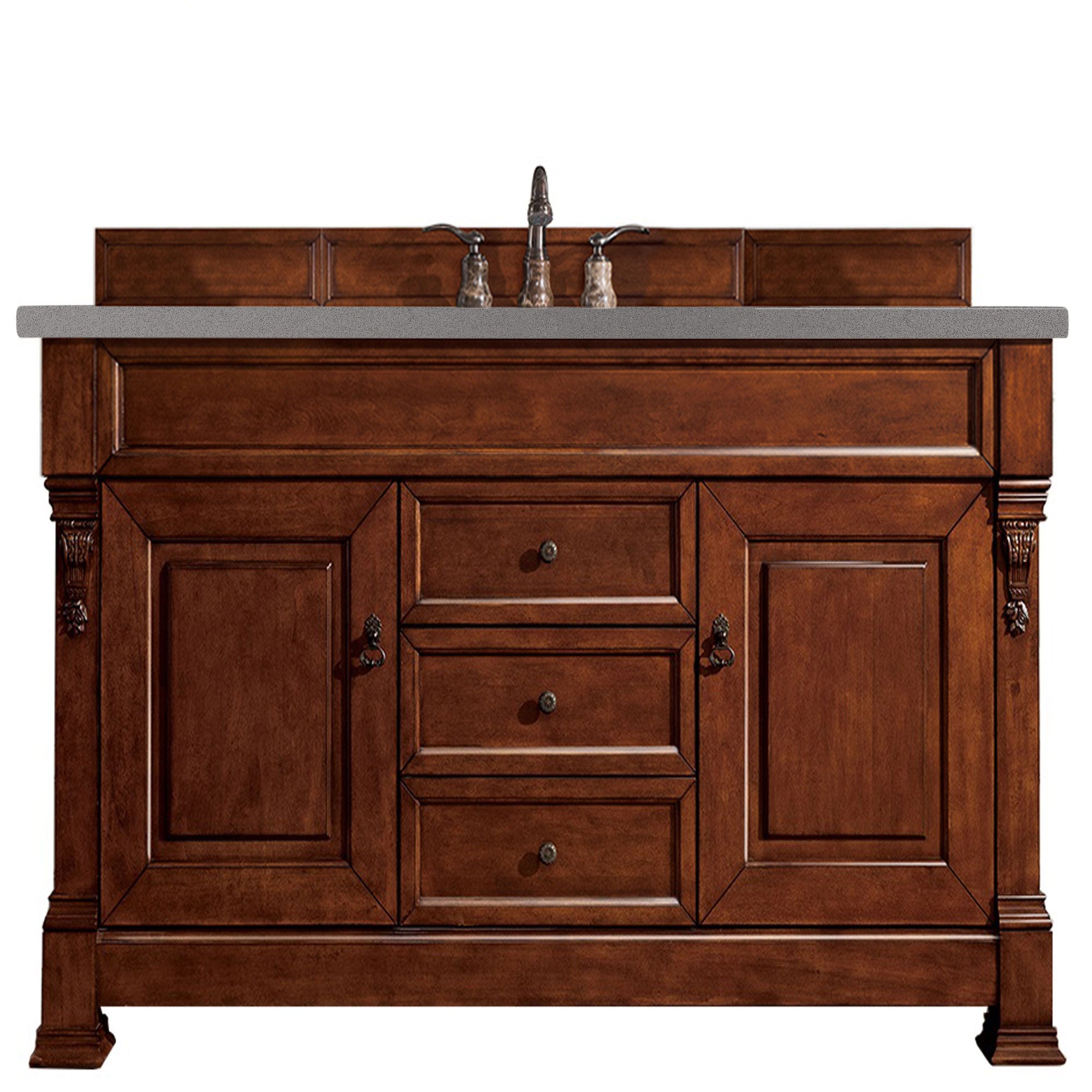 Brookfield 60-Inch Single Bathroom Vanity with Warm Cherry Finish & 3CM Grey Expo Quartz Top - Perfect for Modern Master Bathrooms & Guest Suites