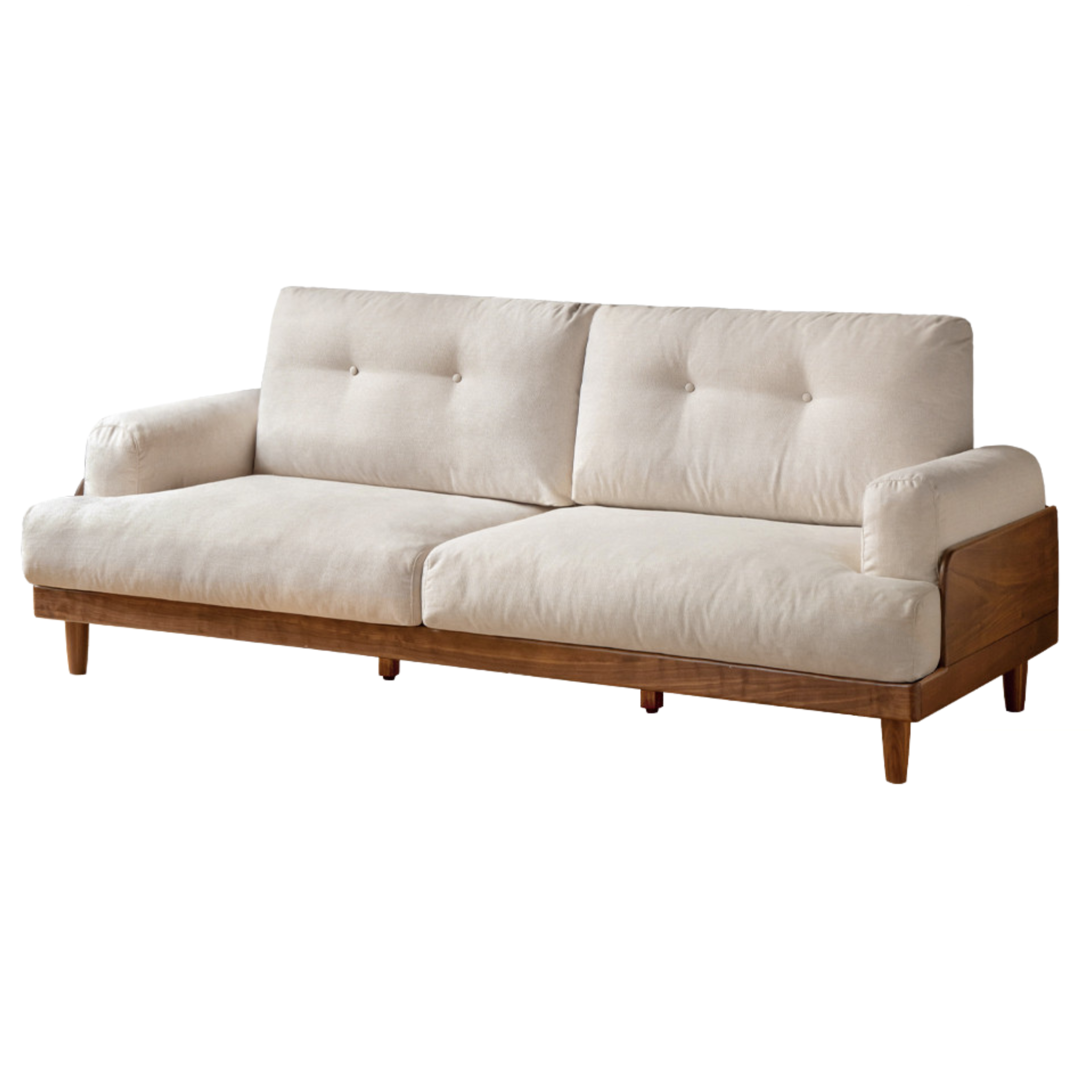 111.8x33x35.8 inch / 284x84x91 cm / Walnut color / Sofa imitation cotton and linen pear white