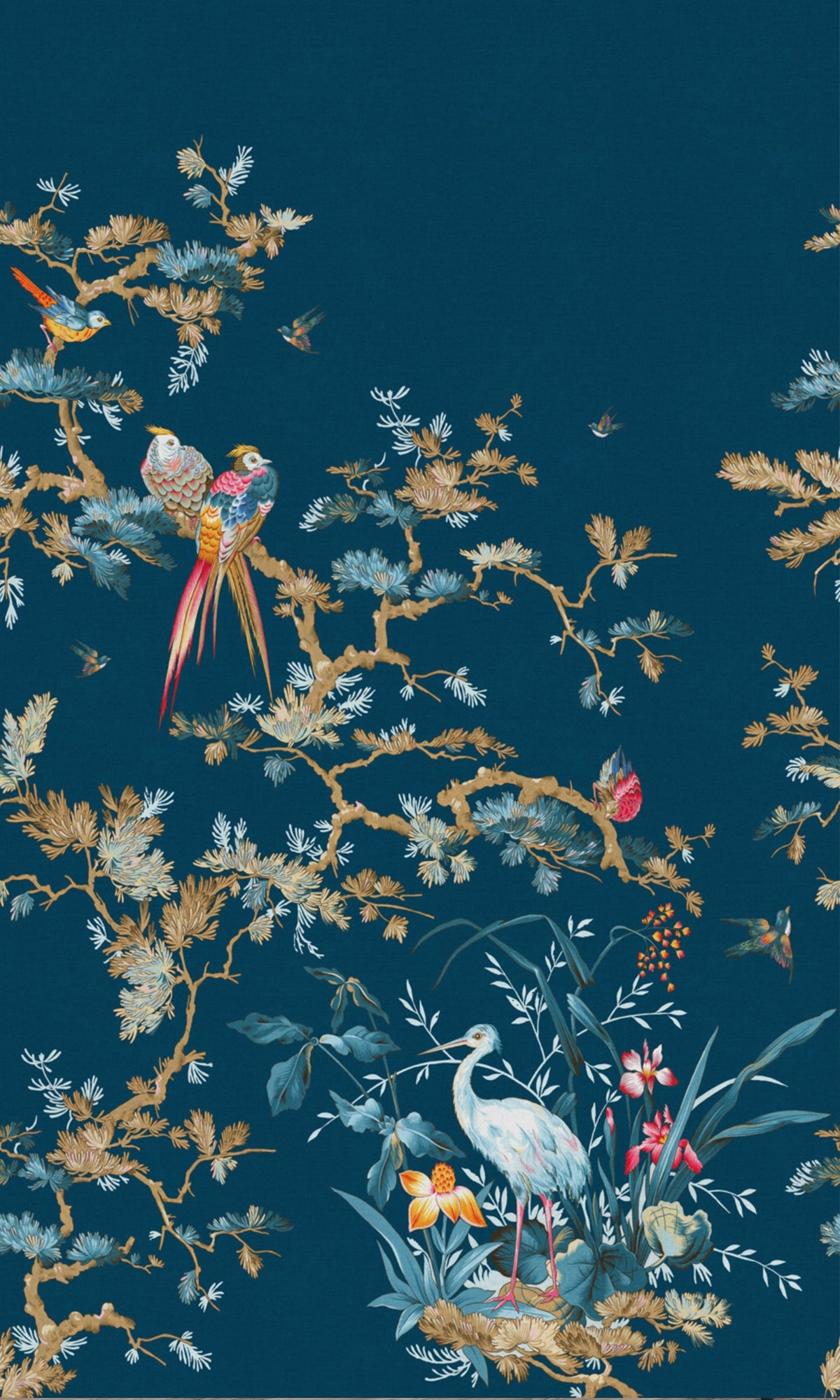 Blue Stork & Exotic Birds Tropical Wallpaper RM2094 - Peel and Stick Removable Wall Mural for Home Decor, Nursery, Living Room, Bedroom