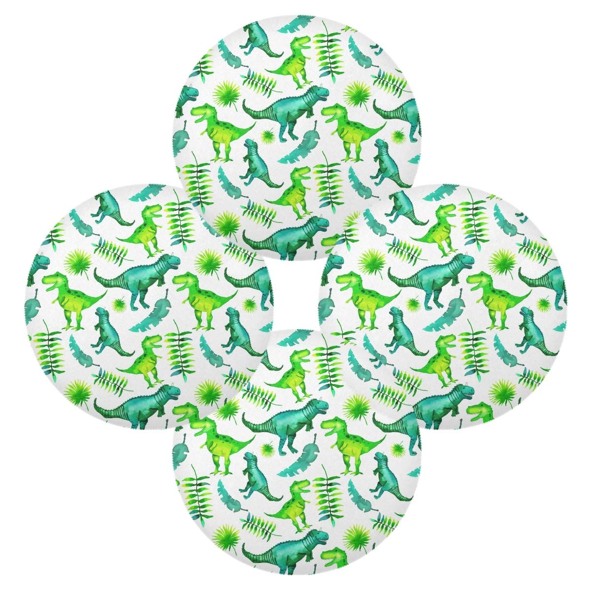Watercolor Dinosaur Leaves Placemats - 15.4 Inch Non-Slip Dining Table Mats for Holiday Decor & Everyday Use - Dinosaur-Themed Kitchen Decor for Kids & Families