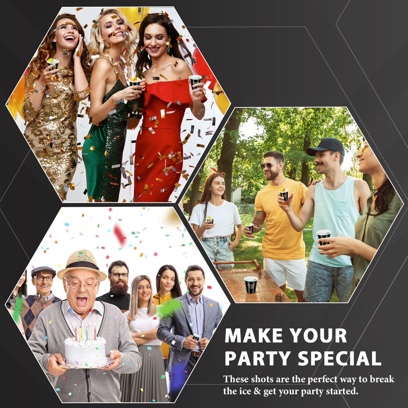 100 Pcs Disposable 2 oz Plastic Shot Glasses - Cheers to 30 40 50 60 70 Years Birthday Party Favors, Anniversary Decorations in Black & Gold - Perfect for Stadium Cups, Bachelorette Parties & Milestone Celebrations (40 Years Option)