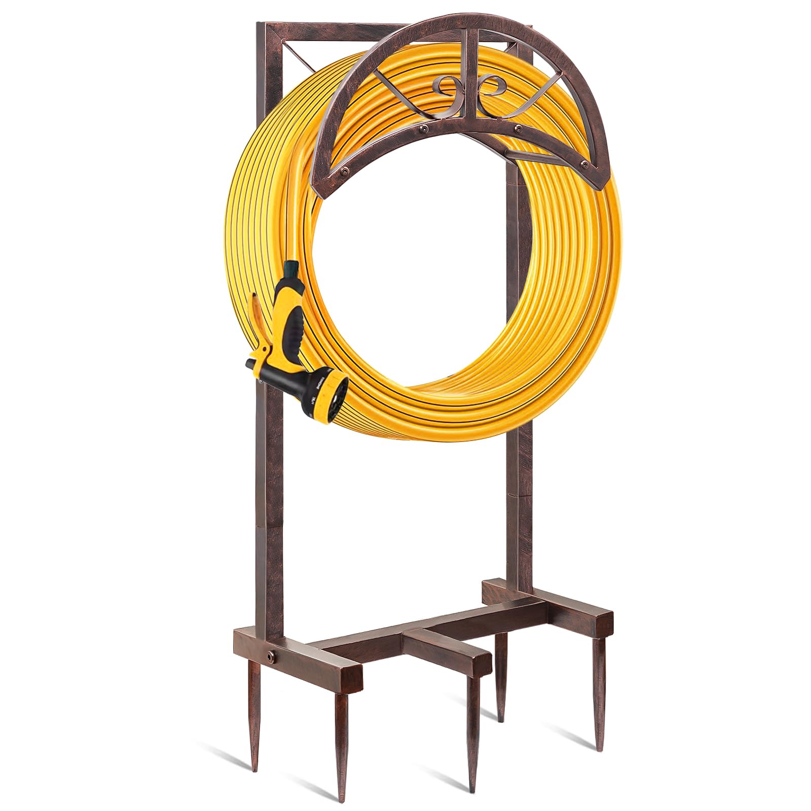 Freestanding Heavy Duty Garden Hose Holder with 5 Spikes - Sturdy Outdoor Yard Storage Rack Holds 150ft Hose (Retro Copper) - Perfect for Lawn, Garden & Backyard Watering