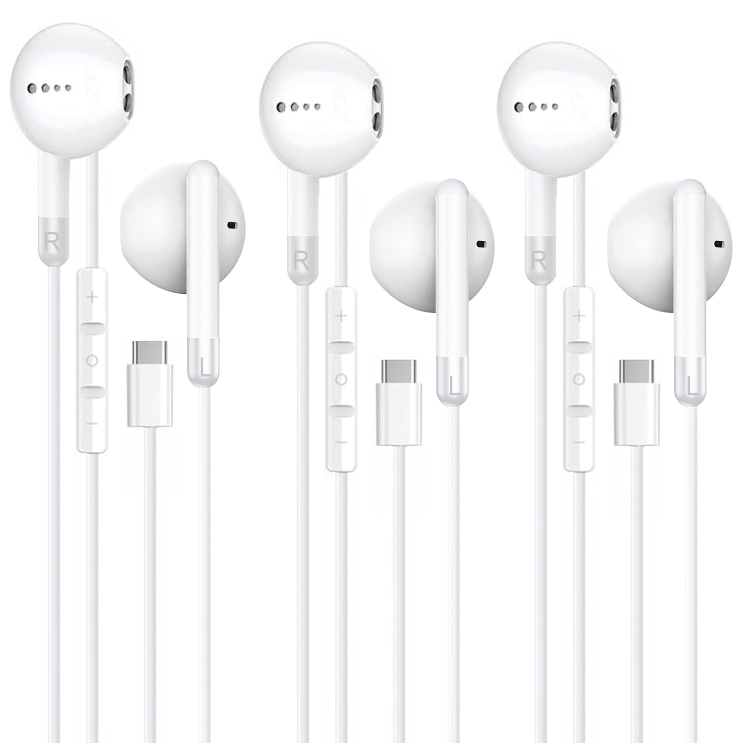 3 Pack MFi Certified USB C Headphones - HiFi Stereo Wired Earbuds with Noise Canceling Mic for iPhone 15/16 Series, Magnetic In-Ear Design | Perfect for Commuting, Workouts & Gaming