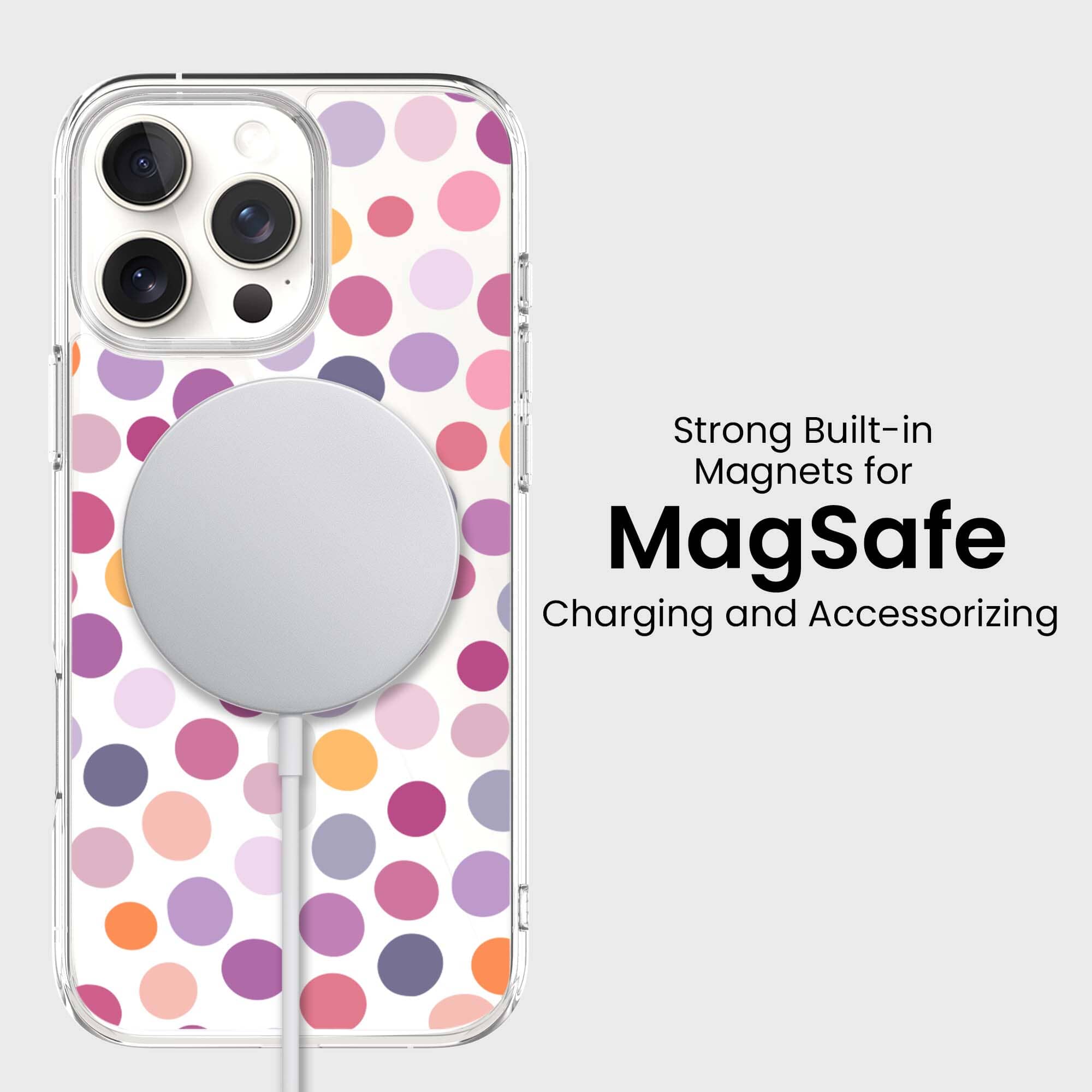MagSafe iPhone 16 Pro Case - Clear with Purple Polka Dots - Shockproof & Scratch Resistant - Perfect for Daily Use, Travel & Outdoor Activities