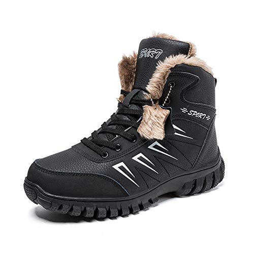 Waterproof Hiking Boots for Men & Women - Winter Warm Fur Lined Durable Outdoor Boots - Non-Slip Camping, Trekking & Travel Shoes - Black US10.5/UK9.5 - Perfect for Mountain Climbing, Snow Walking & Outdoor Adventures