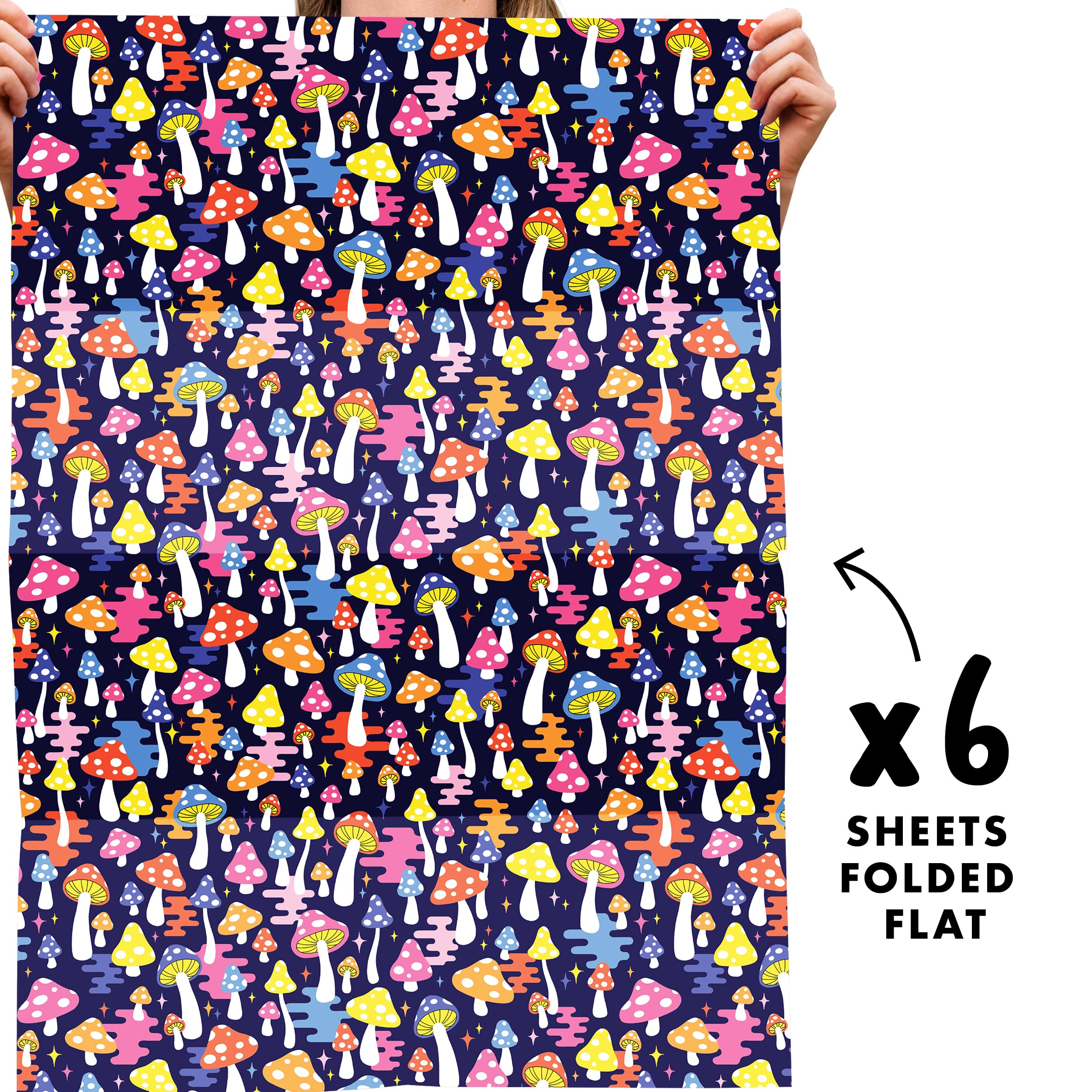 Premium CENTRAL 23 Navy Blue Psychedelic Mushroom Gift Wrap Paper - 6 Sheets for Birthdays, Halloween, Christmas & Thanksgiving - Eco-Friendly Recyclable Wrapping Paper for Men, Women & Kids - Perfect for Party Gifts, Holiday Presents & Special Occasions