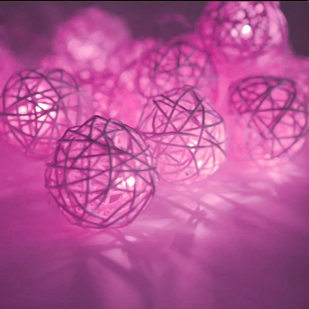 Solar Powered Fairy String Lights - 20FT 30LED Waterproof Rattan Ball Lights for Outdoor Garden, Indoor Christmas Party Decorations | Perfect for Patio, Wedding, Backyard, Holiday & Home Decor (Pink)