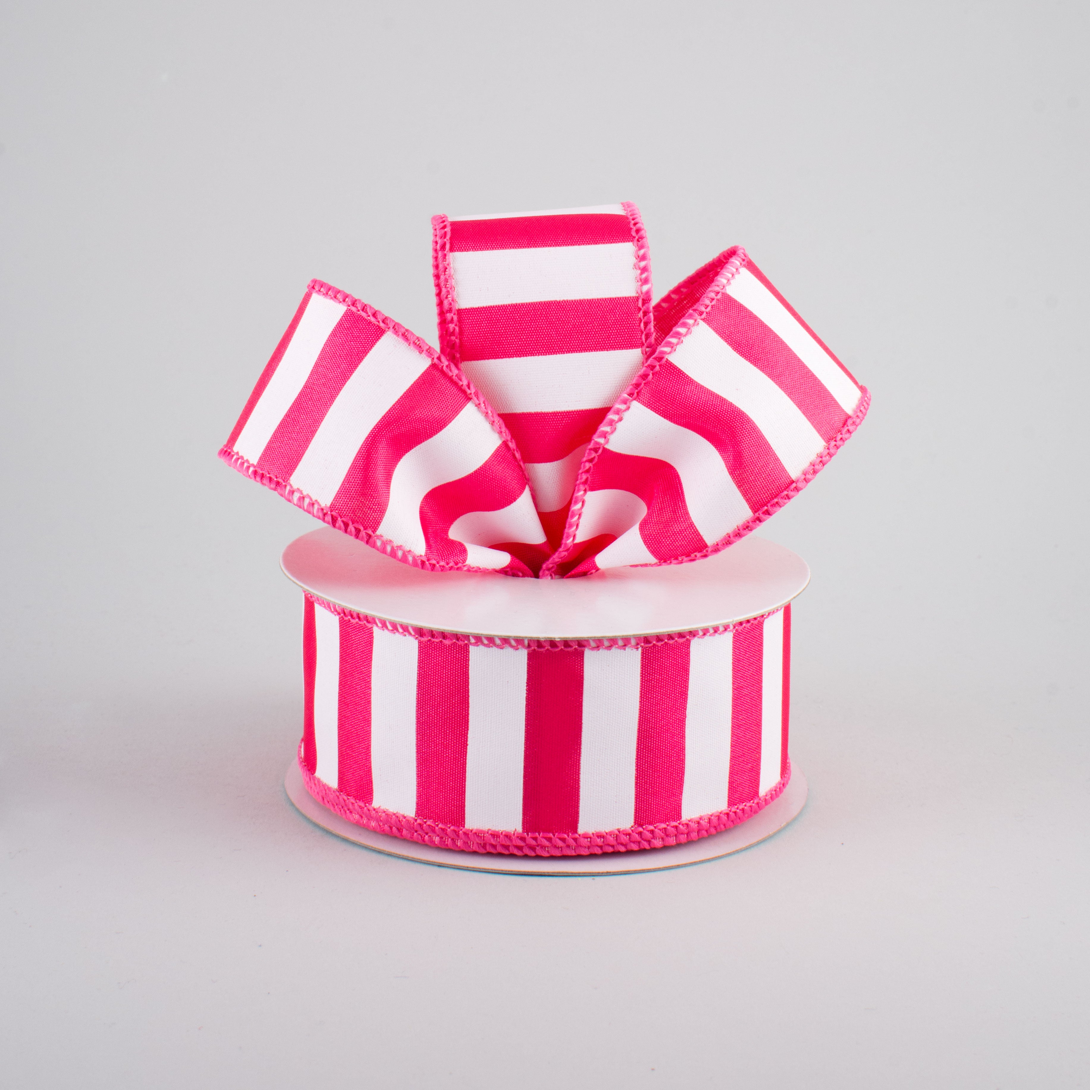1.5 Inch Medium Stripe Ribbon - Hot Pink & White - 10 Yards Bulk Roll for Gift Wrapping, DIY Crafts, Hair Bows, Party Decorations