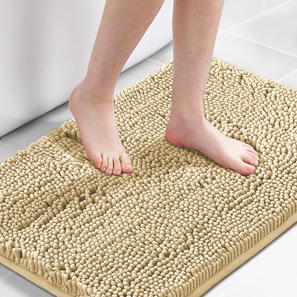 Premium Non-Slip Chenille Bath Mat - Extra Thick Absorbent Bathroom Rug (17