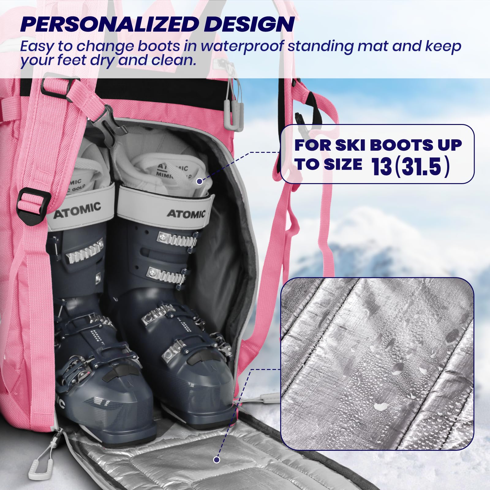 **55L Large Waterproof Ski Boot Backpack - 1680D Nylon Travel Bag for Helmet, Goggles, Gloves & Snowboard Accessories | Perfect for Ski Trips & Winter Sports Travel**