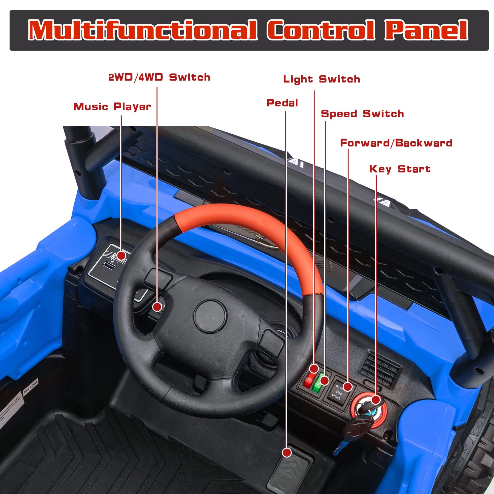 POSTACK 24V Kids Ride On Car with Parental Remote Control - 4WD Electric Off-Road Vehicle for Boys & Girls Ages 3-8 - Blue Battery Powered Toy UTV for Indoor & Outdoor Play - Perfect for Backyard, Park, and Driveway Adventures