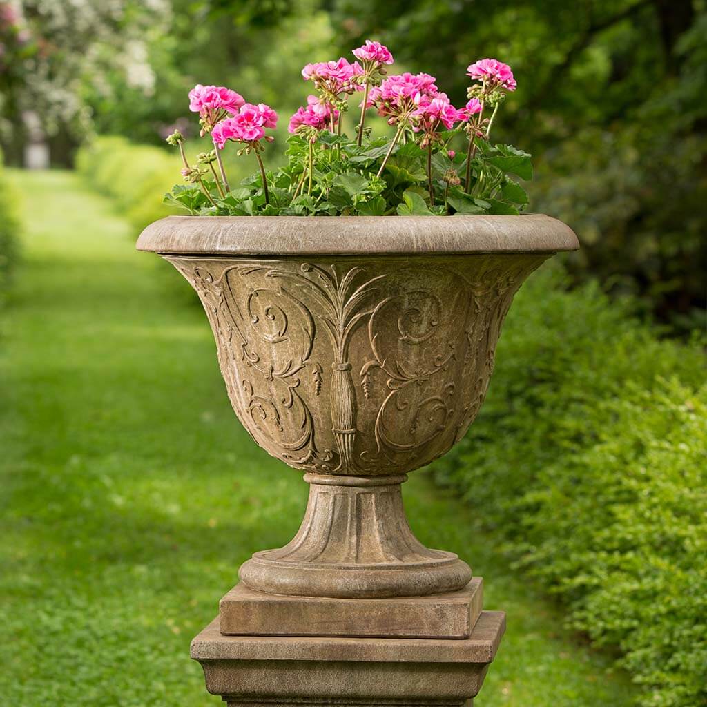 Campania International Palais Arabesque Urn and Pedestal - Elegant Outdoor Garden Planter with Pedestal Stand for Patio, Porch & Landscaping Decor