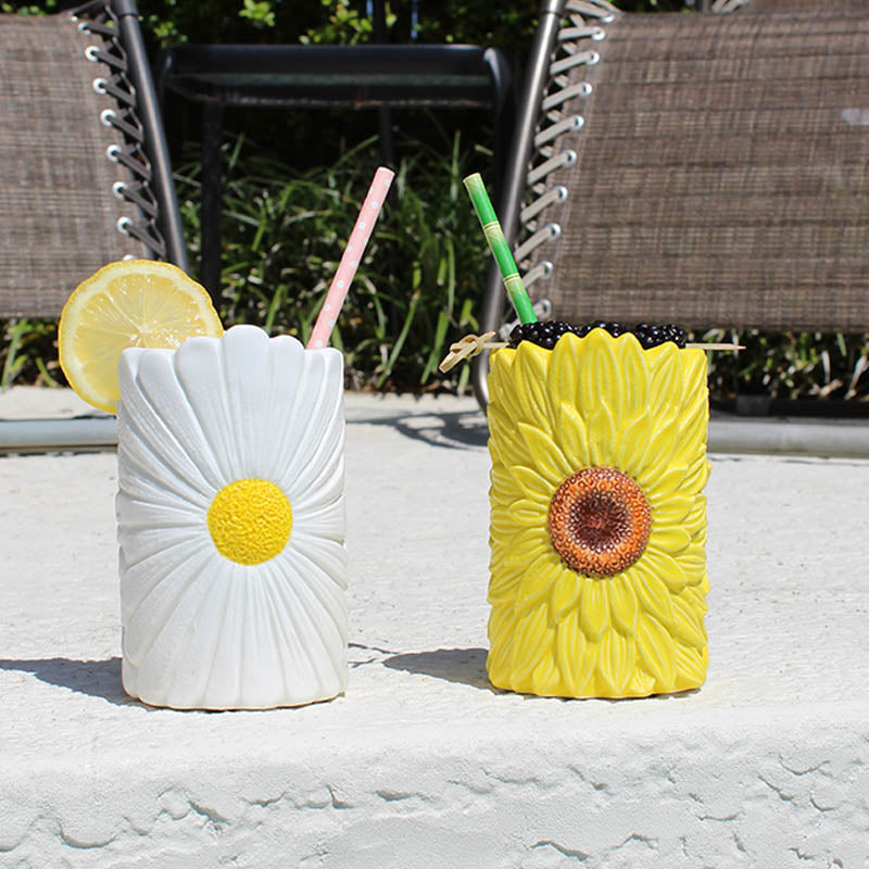 BarConic® Tiki Daisy 12oz Vintage Style Cocktail Glasses - Perfect for Tropical Drinks, Pool Parties & Hawaiian Themed Events