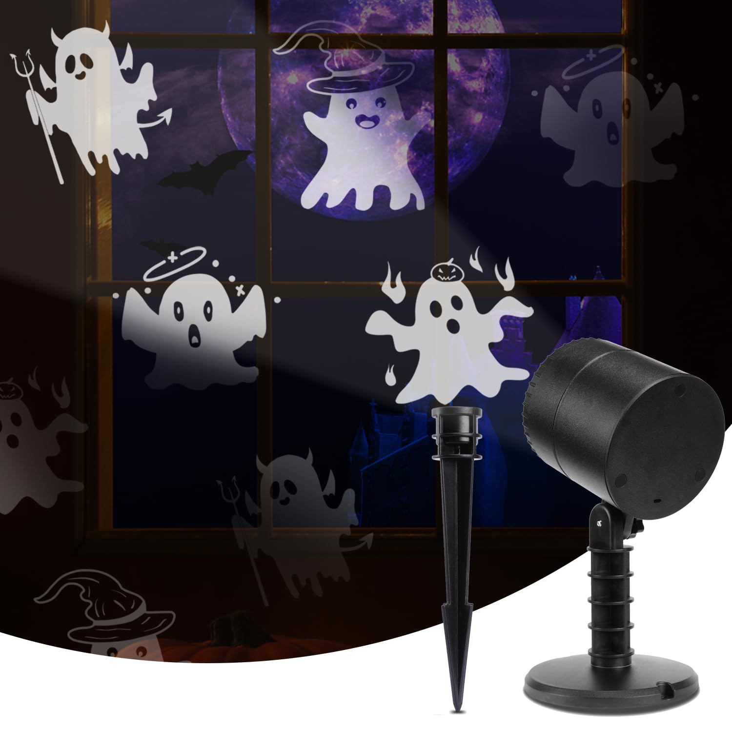 Halloween Projector Lights - LED Rotating Ghost Yard Stake Lights for Indoor & Outdoor Decor | Perfect for Home, Garden, Patio, Ceiling & Halloween Party Decoration | Creates Spooky Atmosphere for Trick-or-Treating & Halloween Night Events