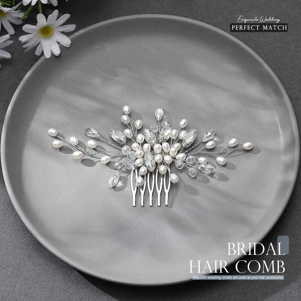 Elegant Silver Rhinestone Pearl Wedding Hair Comb - Crystal Bridal Hair Accessory for Women & Girls | Perfect for Brides, Prom, and Formal Events