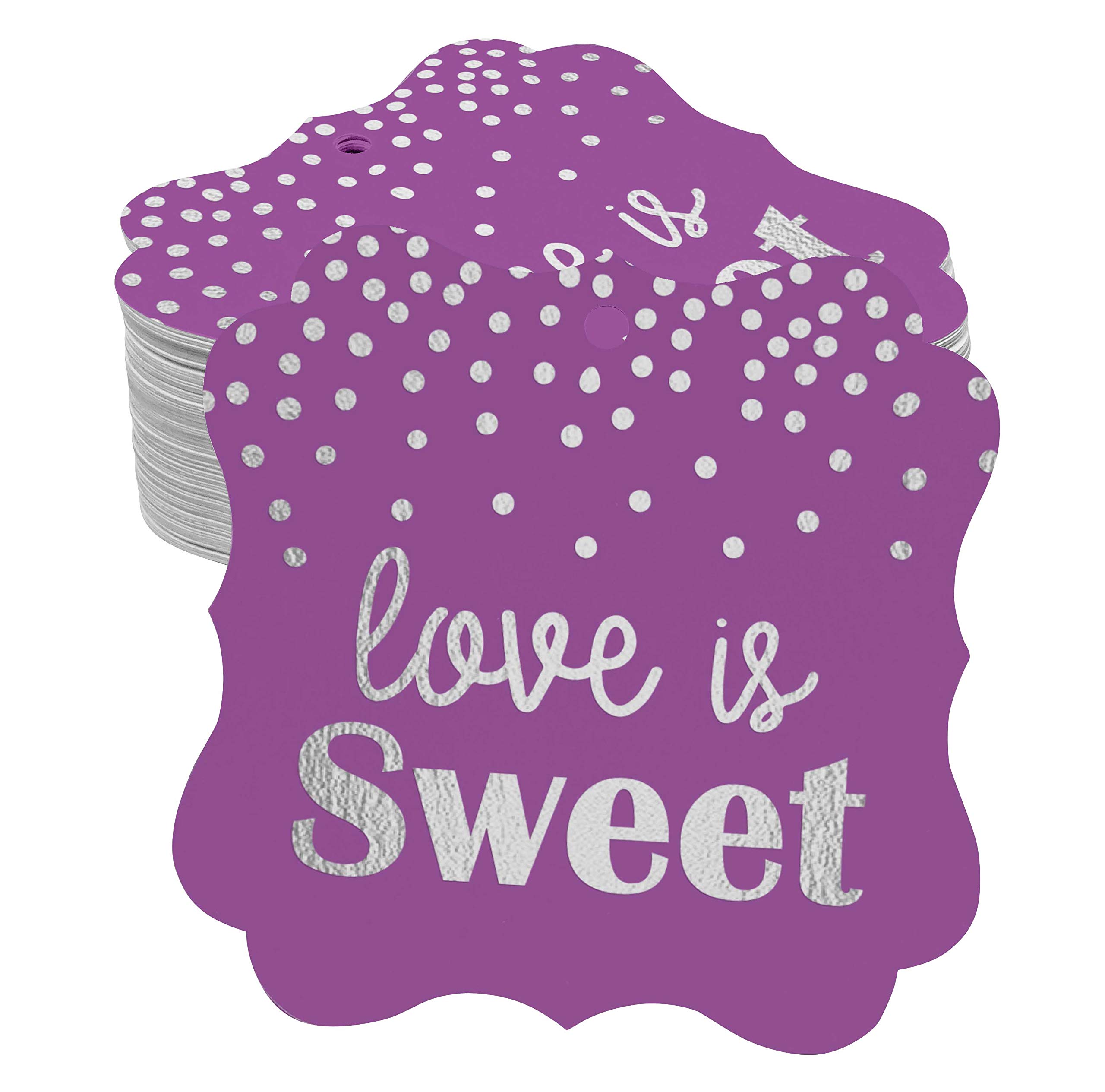 100pcs Real Silver Foil Love is Sweet Wedding Favor Tags - Bracket Shape Hanging Decorations for Wedding Favors, Bridal Shower, Anniversary & Party Decor