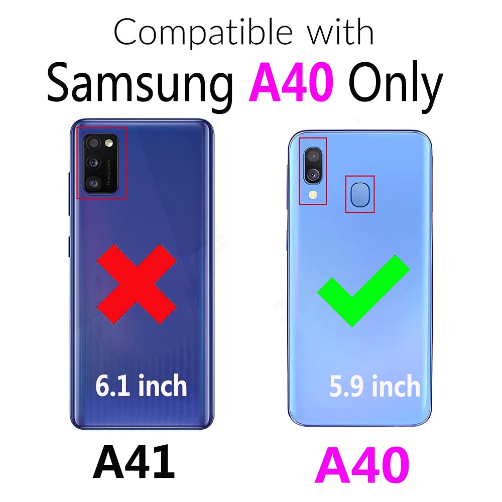 Samsung Galaxy A40 Wallet Case with Wrist Strap & Card Holder - Leather Flip Cover Stand Case for Women & Men (Black) | Perfect for Travel, Work & Everyday Use