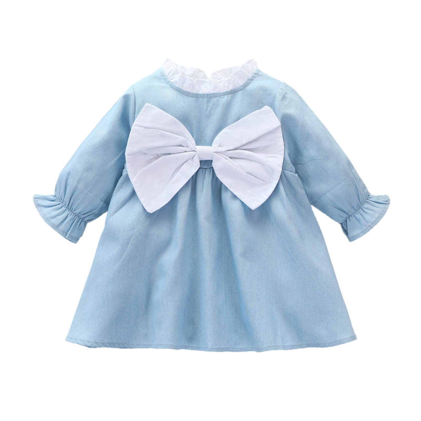 YOYO.RI Toddler Girls Long Sleeve Flare Bowknot Princess Dress for Baby & Kids - Perfect for Birthday Parties, Christmas, Photo Shoots & Special Occasions