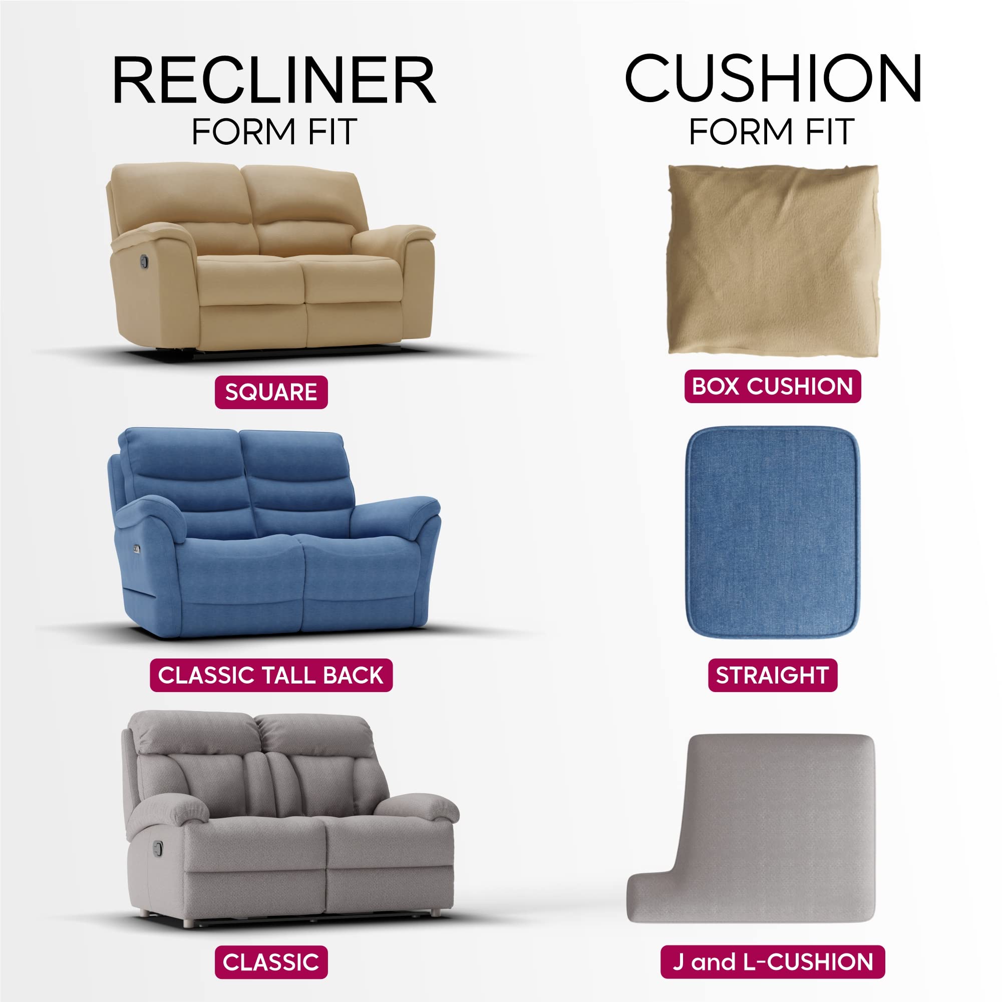 PAULATO BY GA.I.CO. 2-Seater Recliner Loveseat Cover - Soft Stretch Polyester Slipcover for Reclining Sofas - Form-Fit 1-Piece Furniture Protector in Velvet Ivory - Perfect for Living Room, Home Theater & Family Room Protection