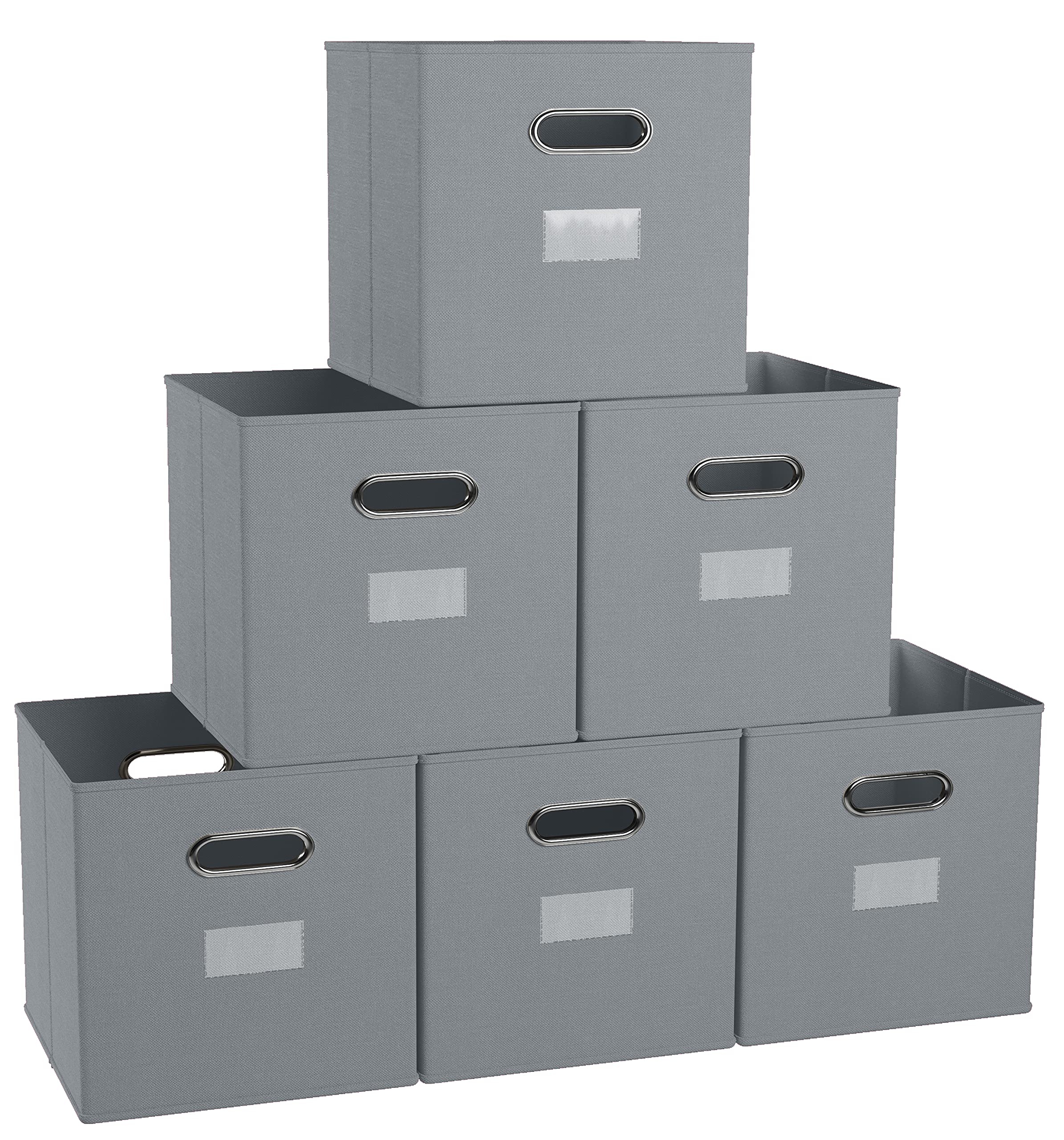 Ornavo 6-Pack Foldable Storage Bins with Handles & Window Pockets - 12x12x12 Inch Gray Fabric Cube Organizers for Home, Closet, Office, Kids Room & Toy Storage
